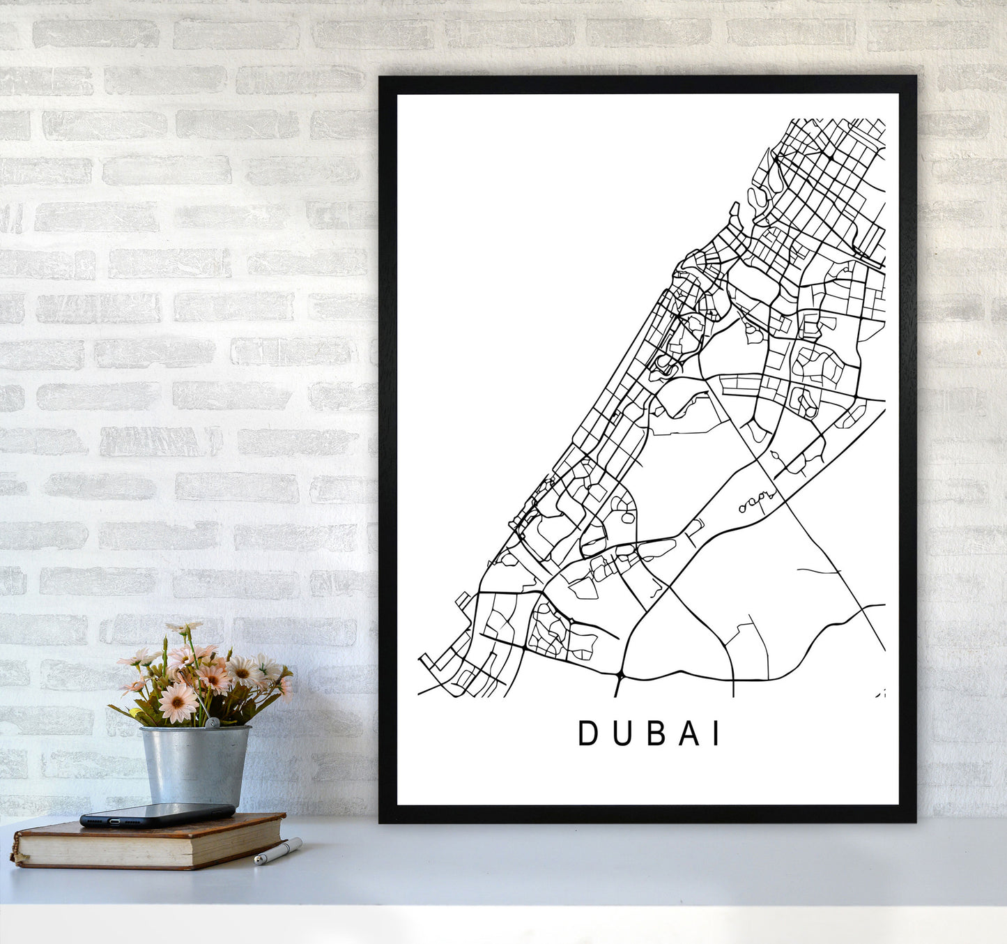 Dubai Map Art Print by Pixy Paper A1 White Frame