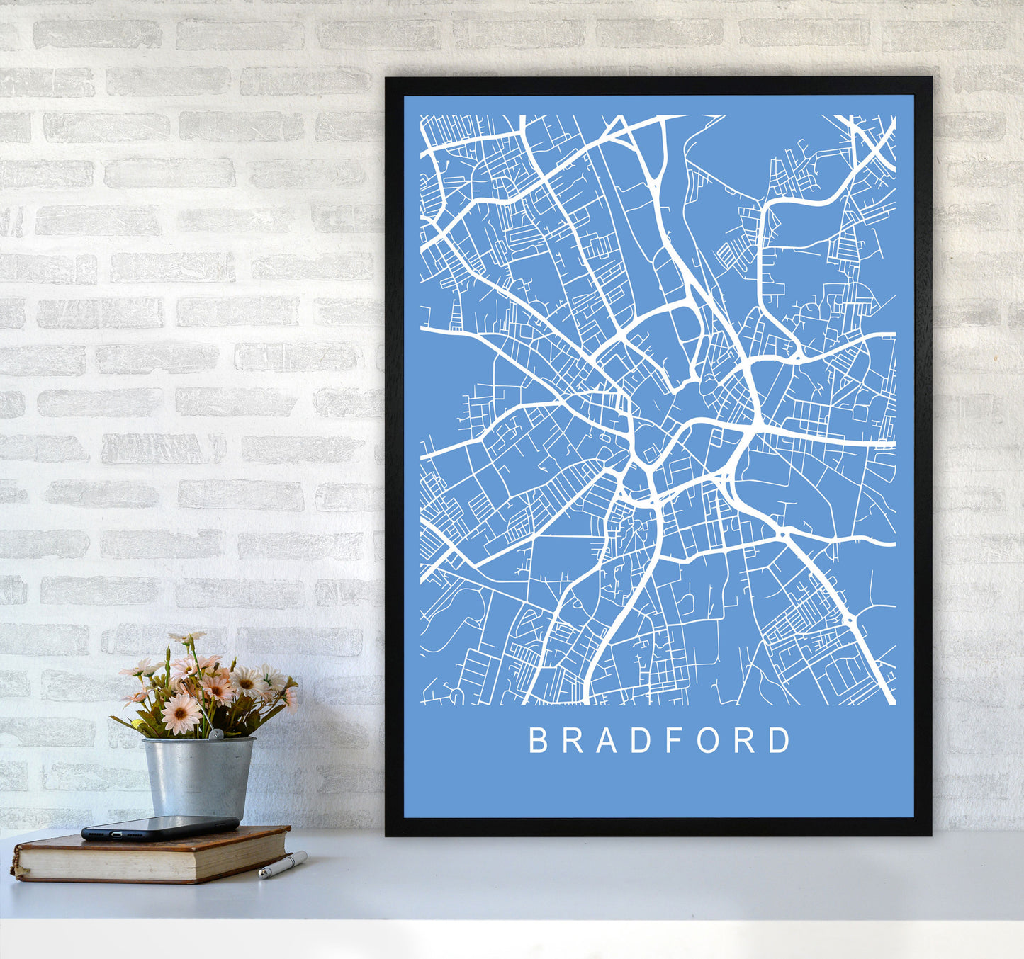 Bradford Map Blueprint Art Print by Pixy Paper A1 White Frame
