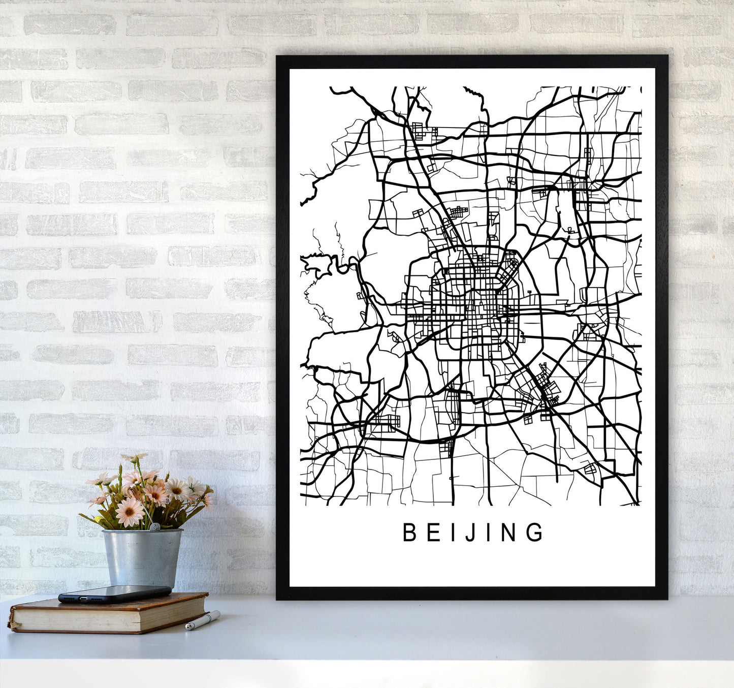 Beijing Map Art Print by Pixy Paper A1 White Frame