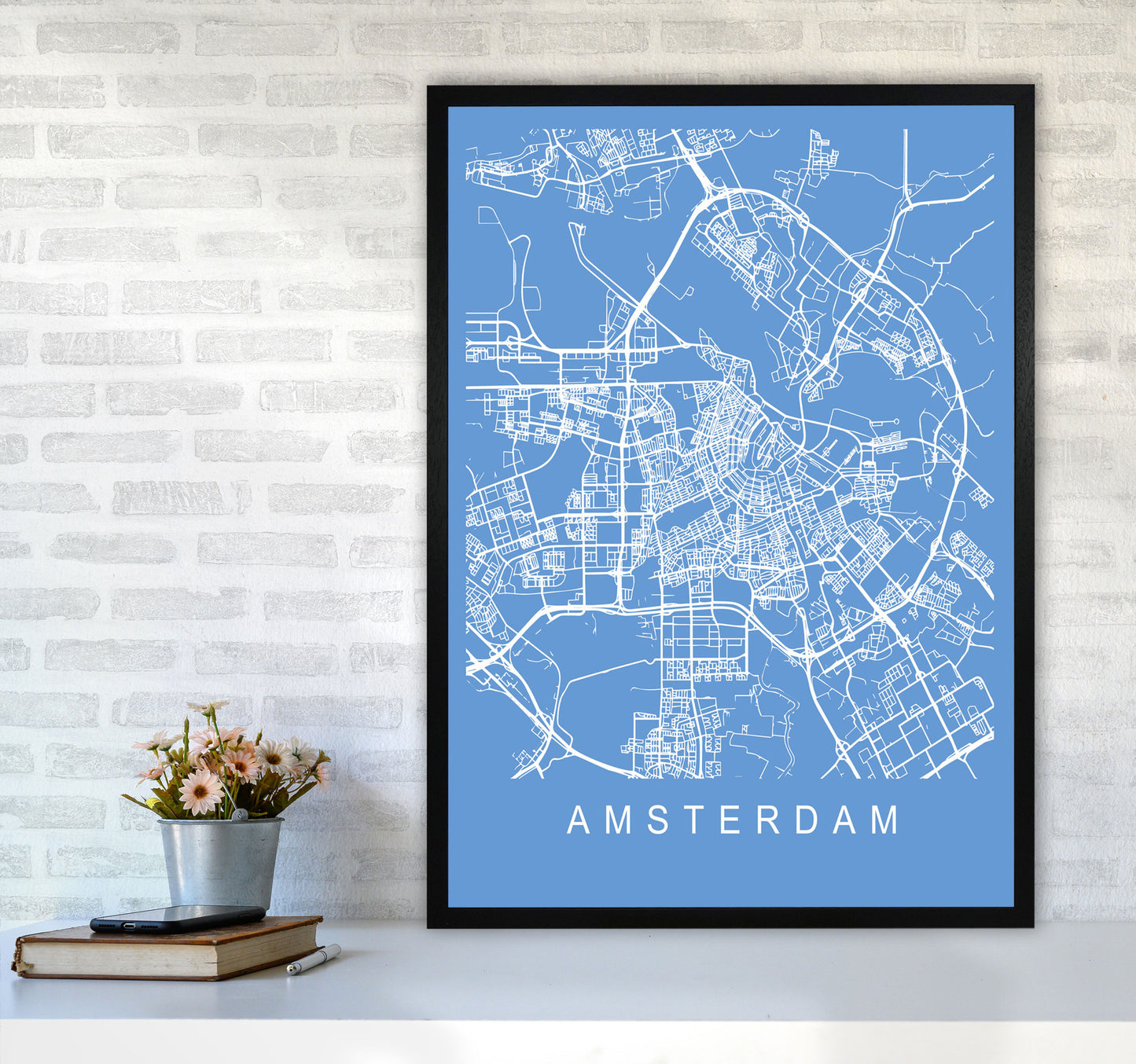Amsterdam Map Blueprint Art Print by Pixy Paper A1 White Frame
