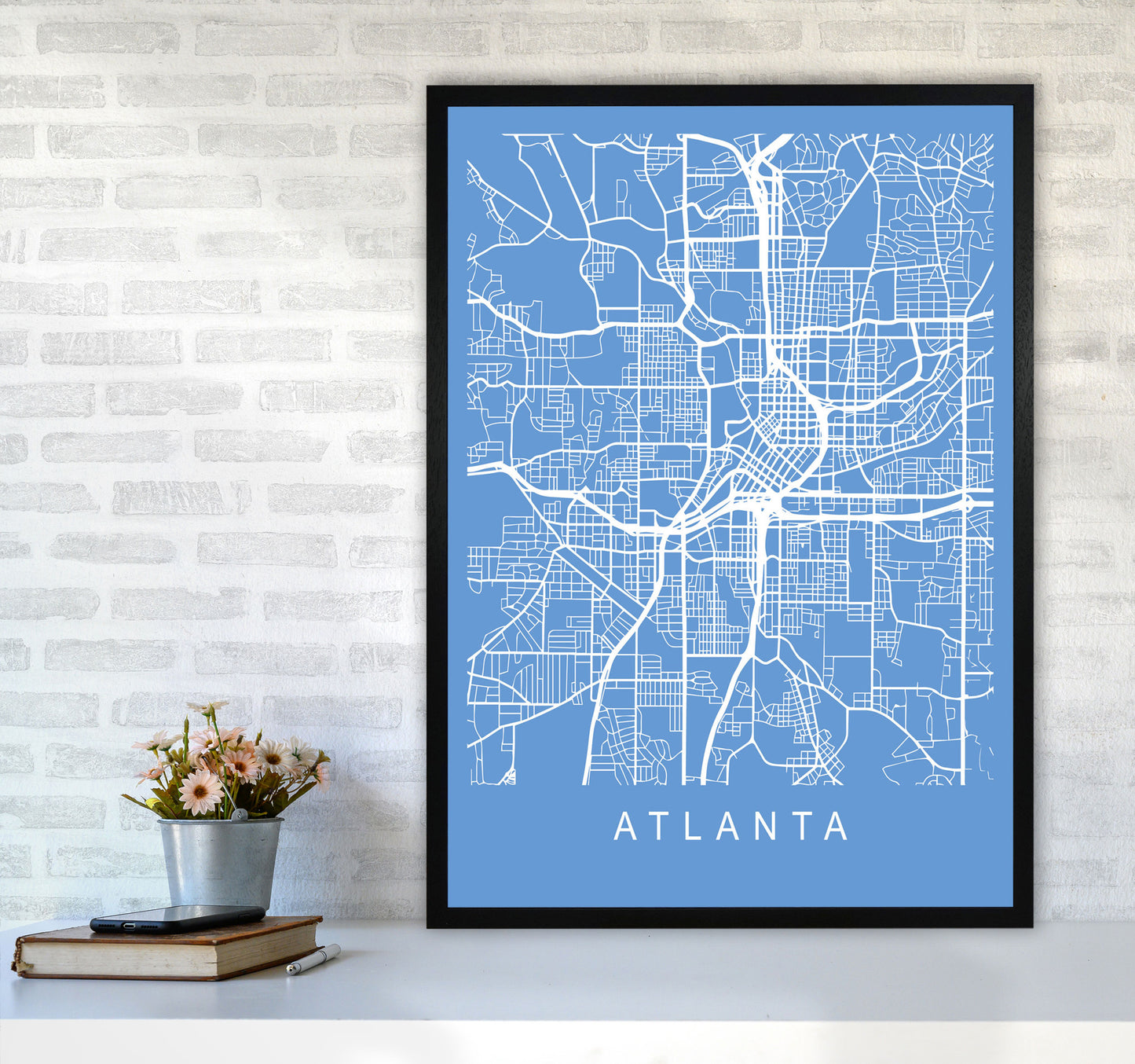 Atlanta Map Blueprint Art Print by Pixy Paper A1 White Frame