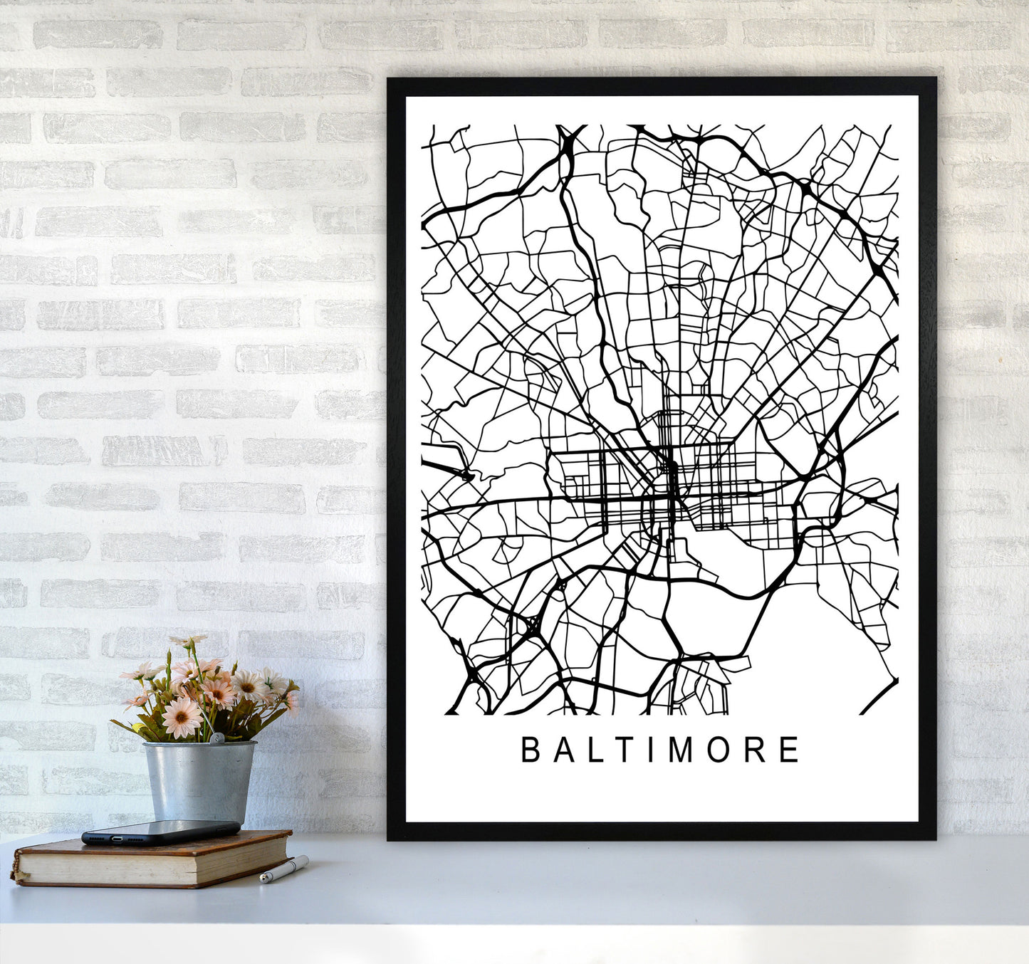 Baltimore Map Art Print by Pixy Paper A1 White Frame