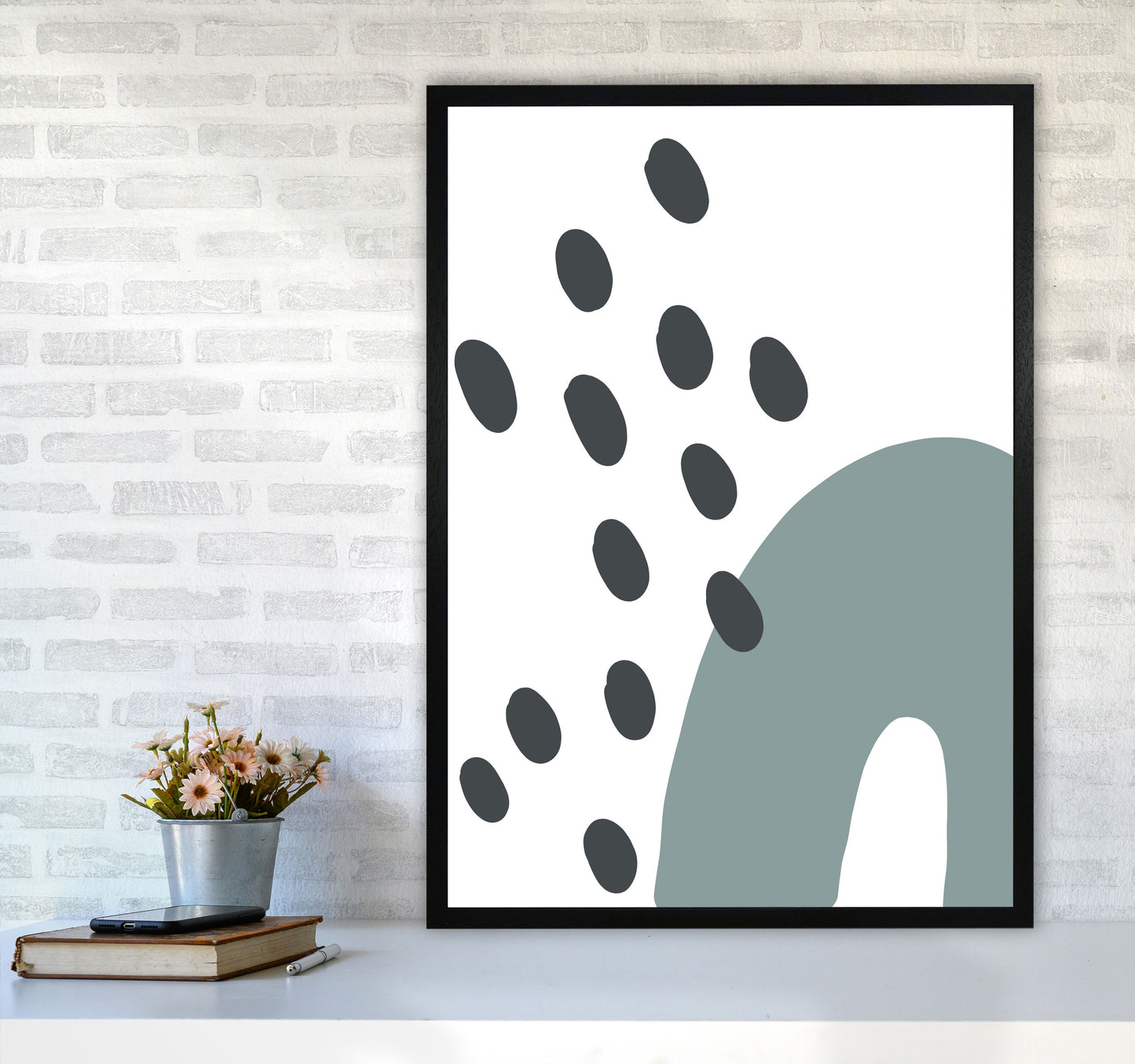 Inspired Teal Rainbow with Polka Art Print by Pixy Paper A1 White Frame