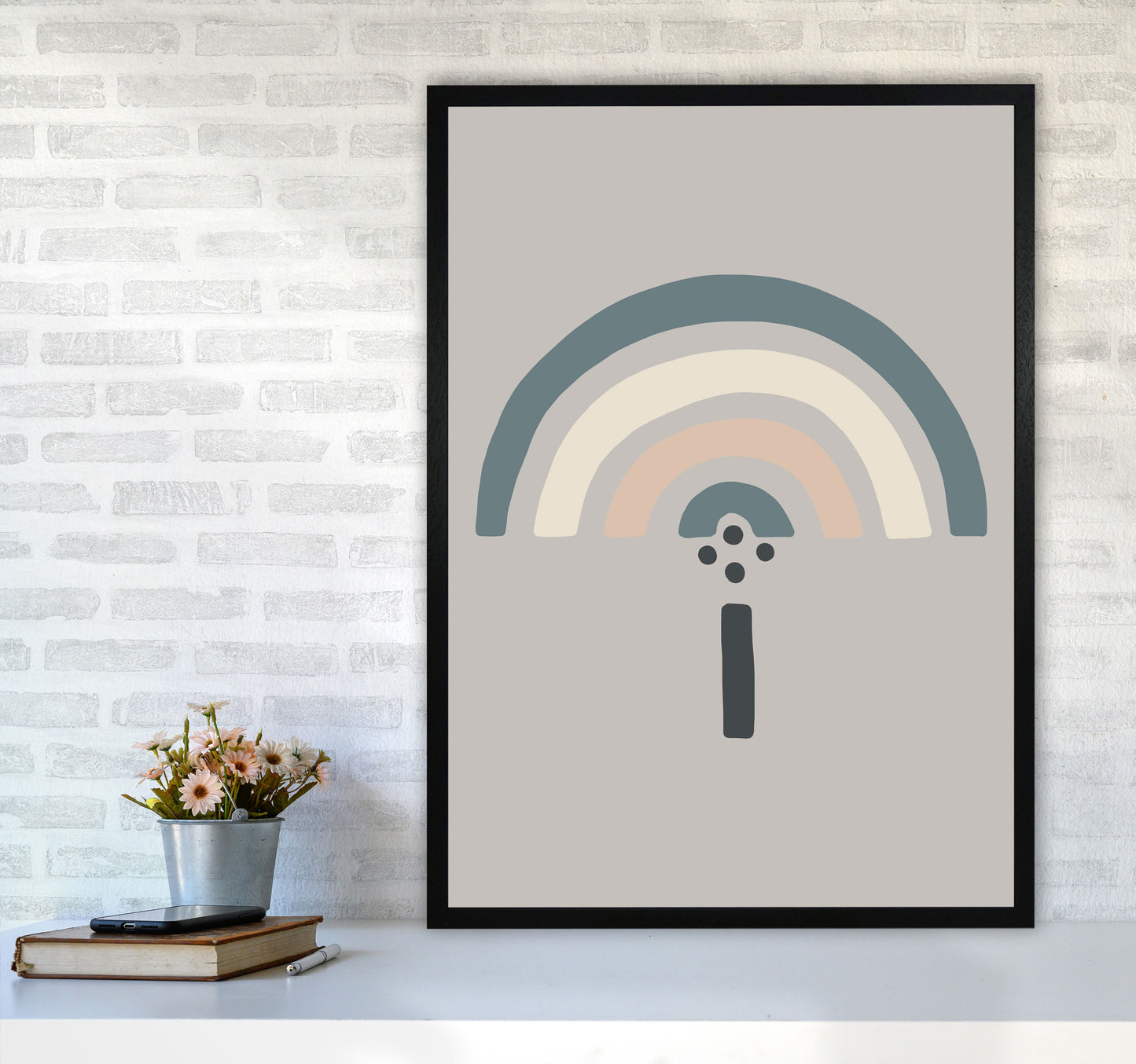 Inspired Natural Rainbow Stone Art Print by Pixy Paper A1 White Frame