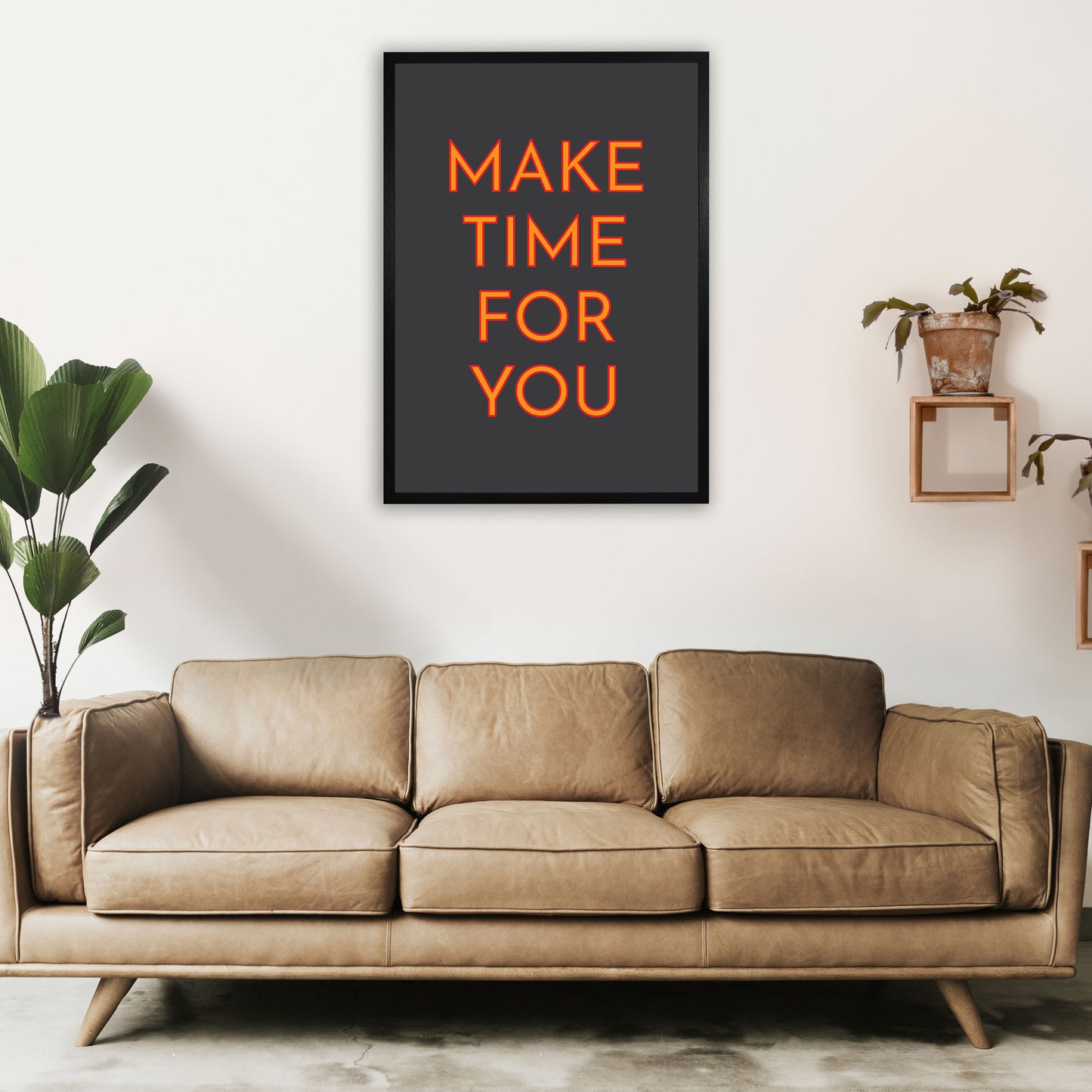 Make Time For You Neon Art Print by Pixy Paper A1 White Frame