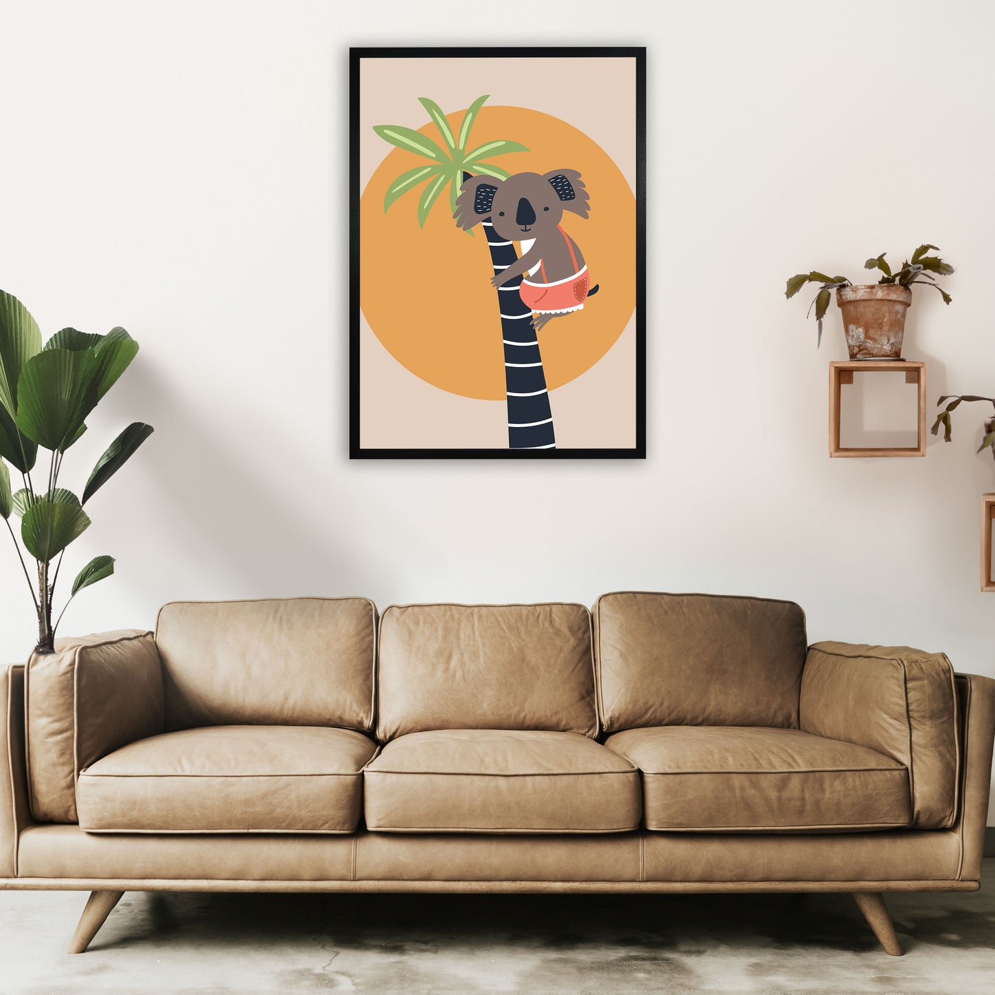 Koala in tree Neutral kids Art Print by Pixy Paper A1 White Frame