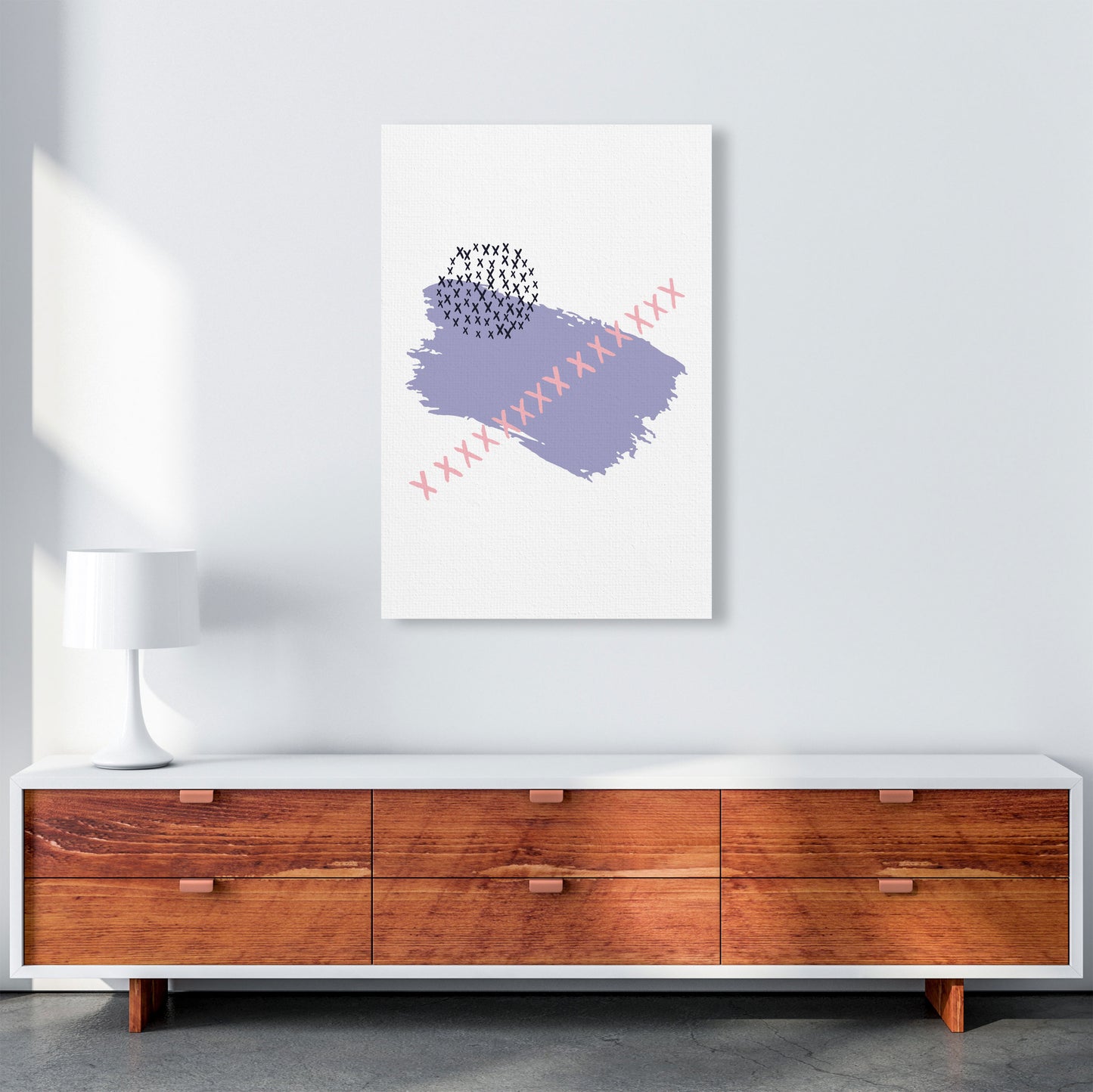 Purple X Paint Brush Abstract Modern Print A1 Canvas