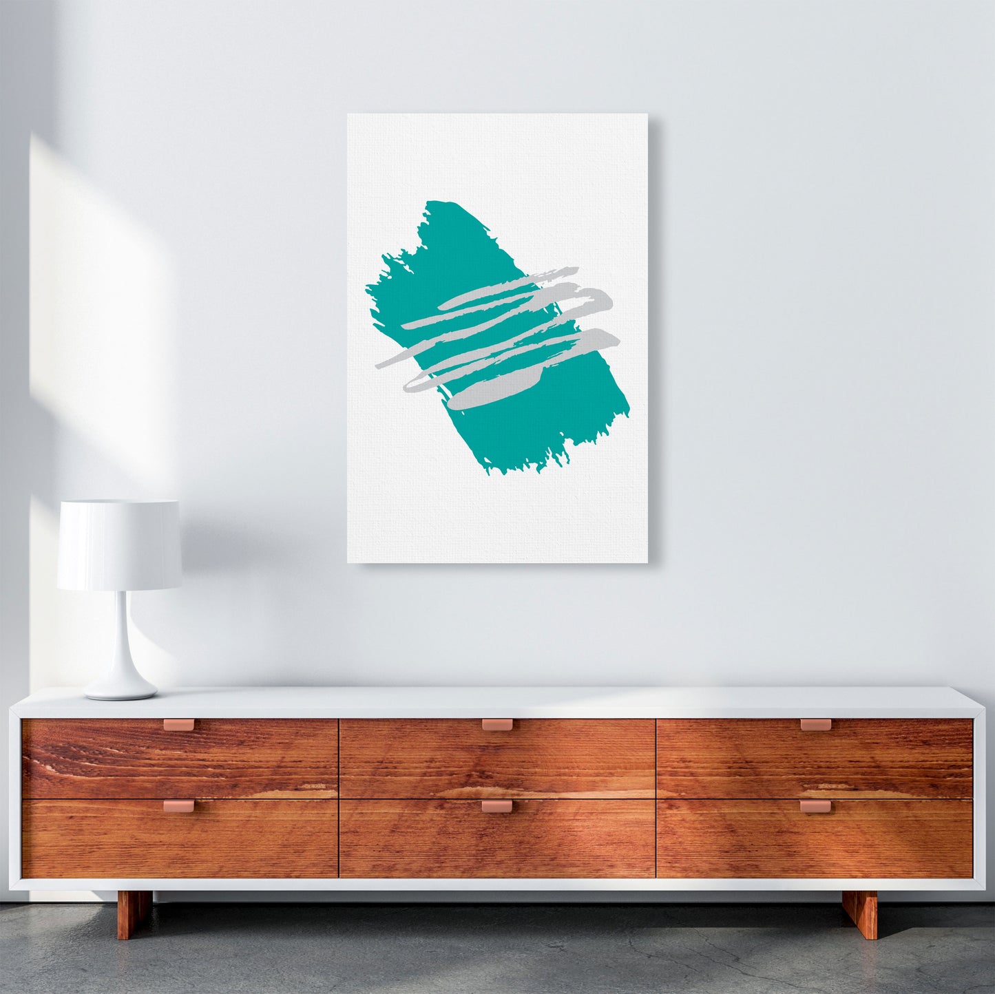 Teal Jaggered Paint Brush Abstract Modern Print A1 Canvas