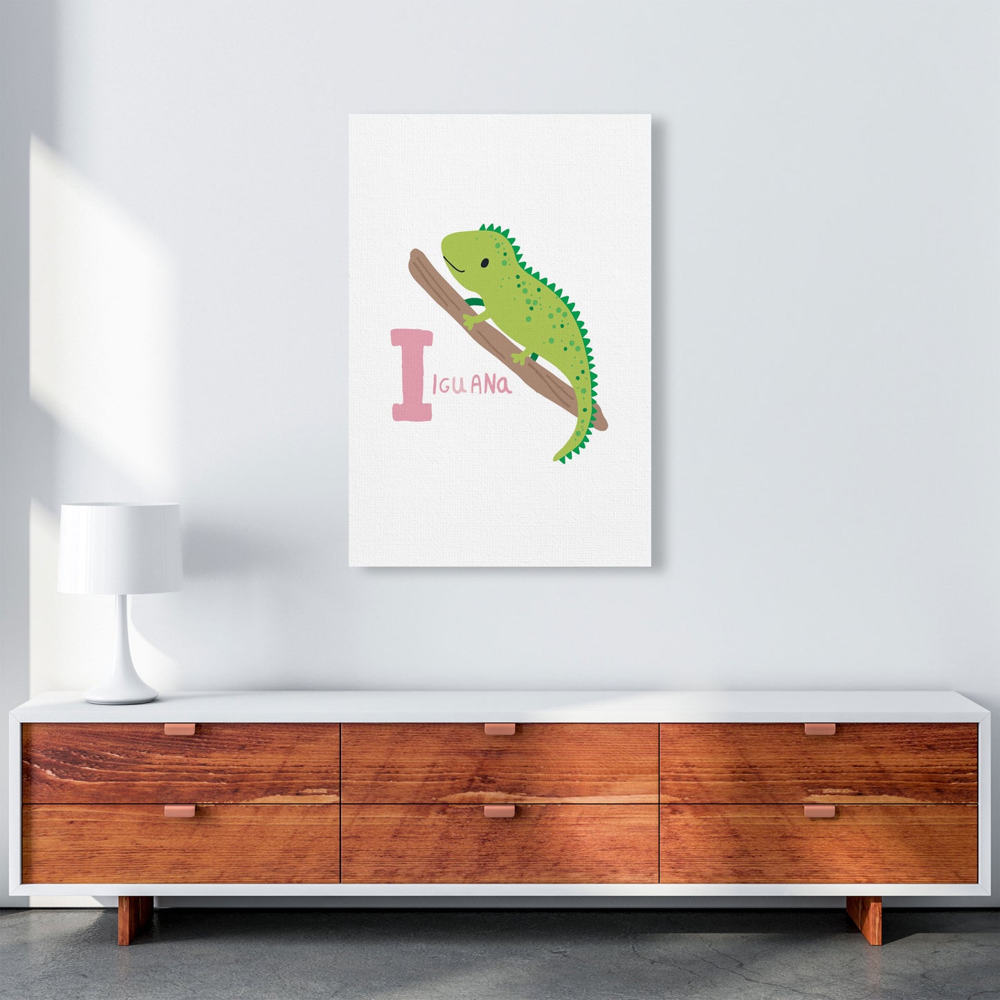 Alphabet Animals, I Is For Iguana Framed Nursey Wall Art Print A1 Canvas
