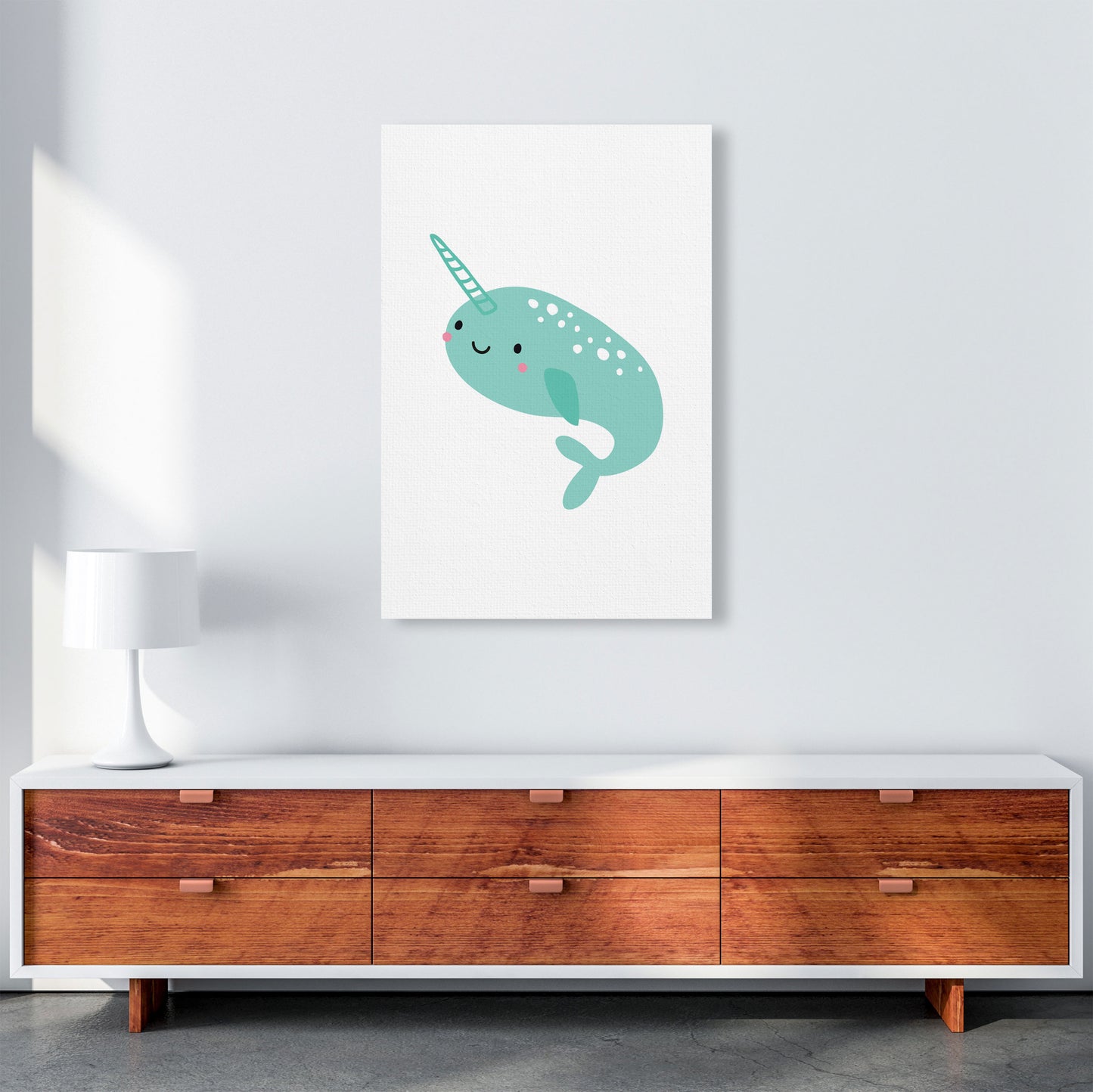 Children's Animals, Narwhal Modern Print A1 Canvas