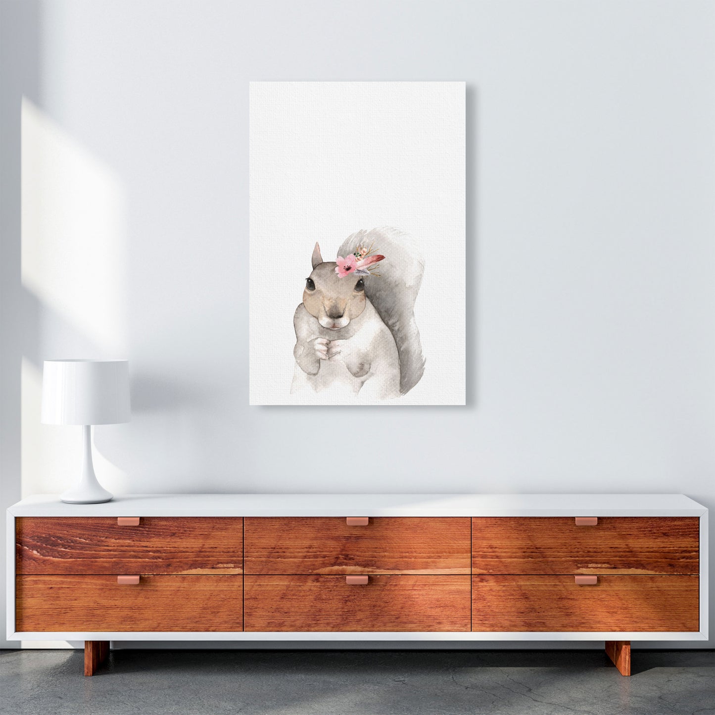 Forest Friends, Floral Cute Squirrel Modern Print Animal Art Print A1 Canvas