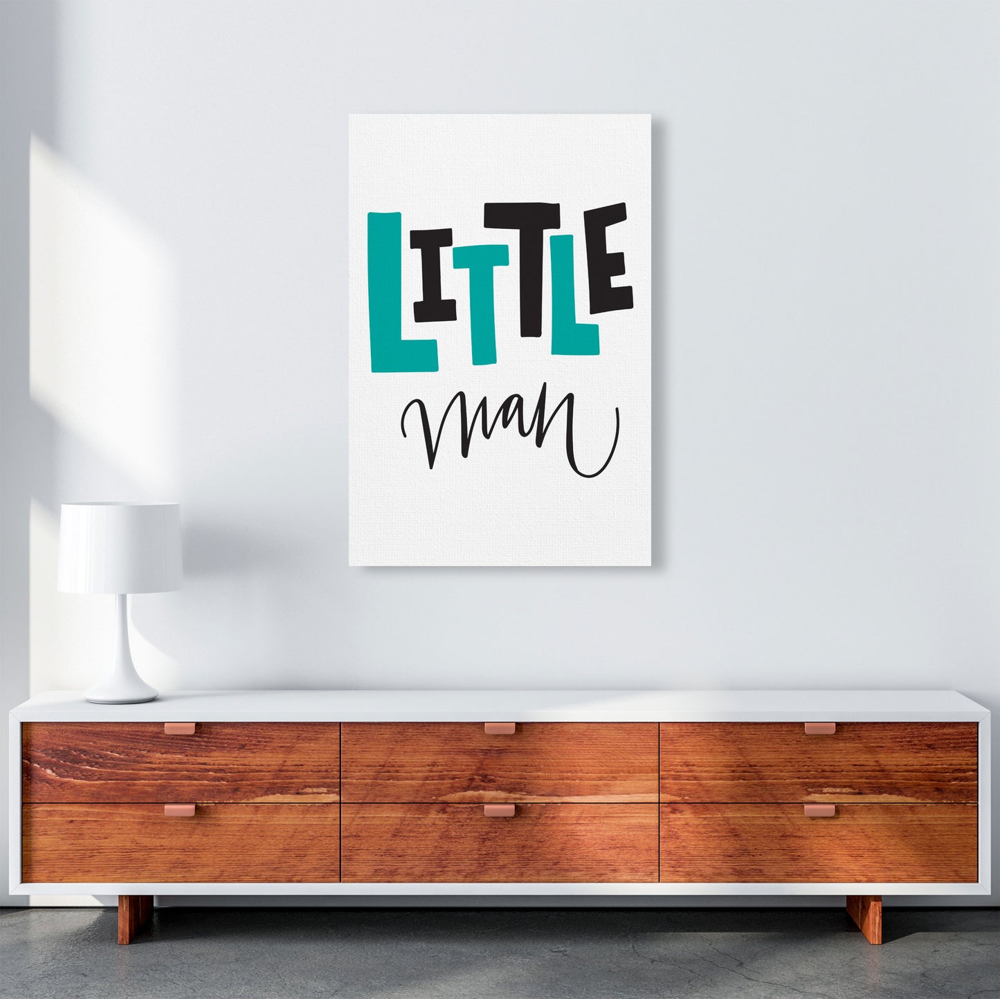 Little Man Teal And Black Framed Nursey Wall Art Print A1 Canvas