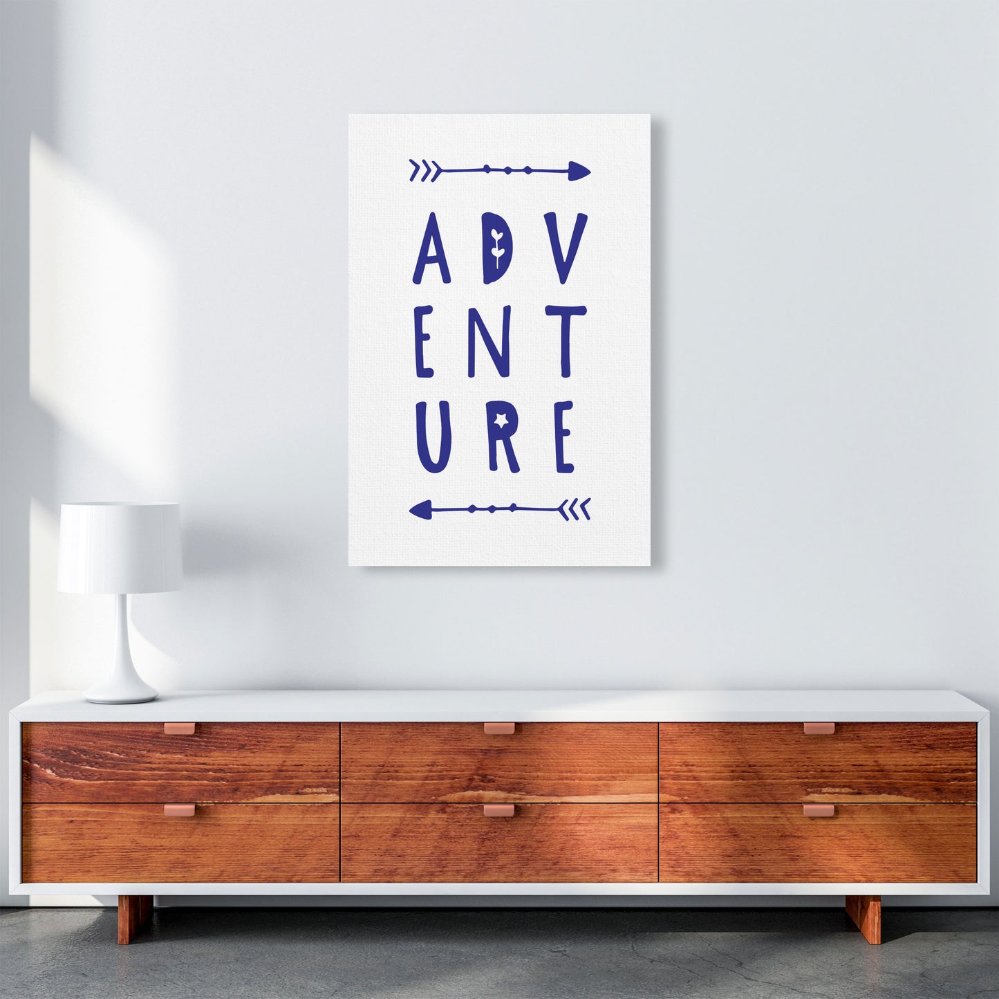 Adventure Navy Framed Typography Wall Art Print A1 Canvas