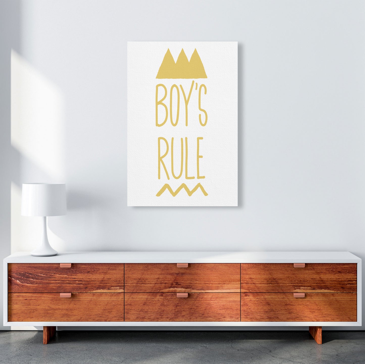 Boys Rule Gold Framed Nursey Wall Art Print A1 Canvas