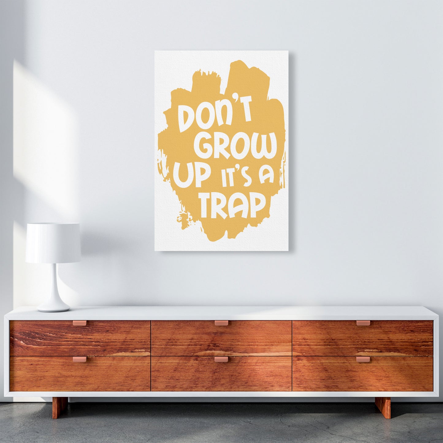 Don't Grow Up It's A Trap Mustard Framed Typography Wall Art Print A1 Canvas