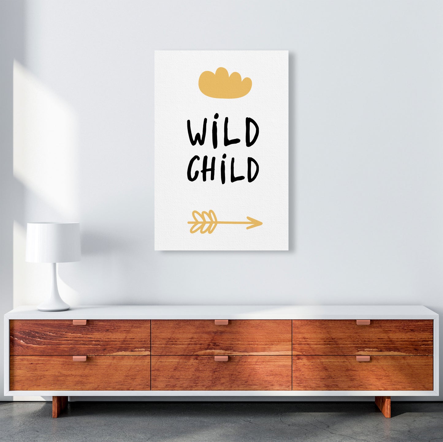 Wild Child Mustard And Black Framed Nursey Wall Art Print A1 Canvas