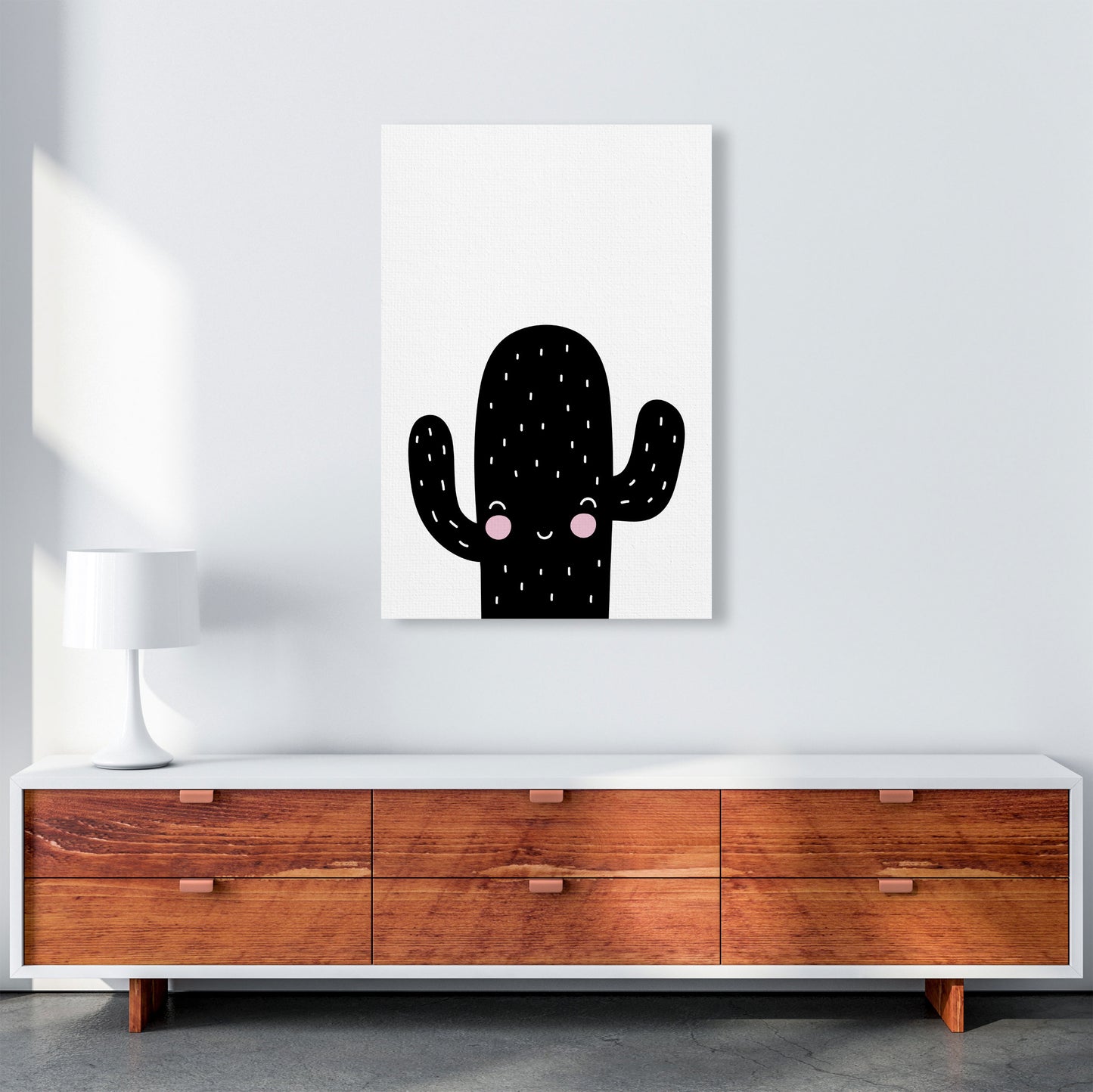 Black Scandi Cactus Modern Print, Framed Botanical & Nature Art Print A1 Canvas