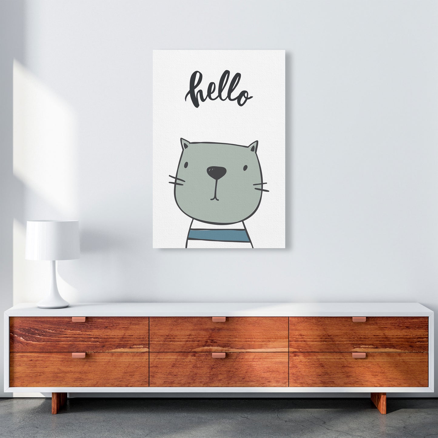 Hello Cat Modern Print Animal Art Print A1 Canvas