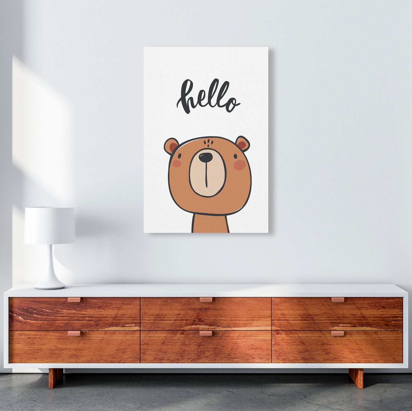 Hello Bear Modern Print Animal Art Print A1 Canvas
