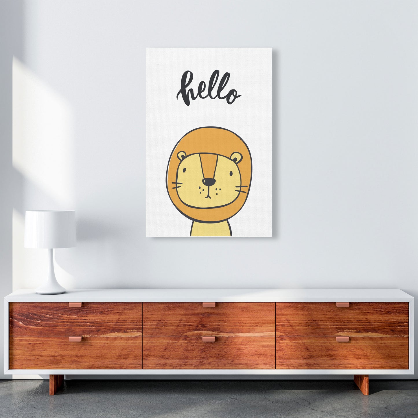 Hello Lion Modern Print Animal Art Print A1 Canvas