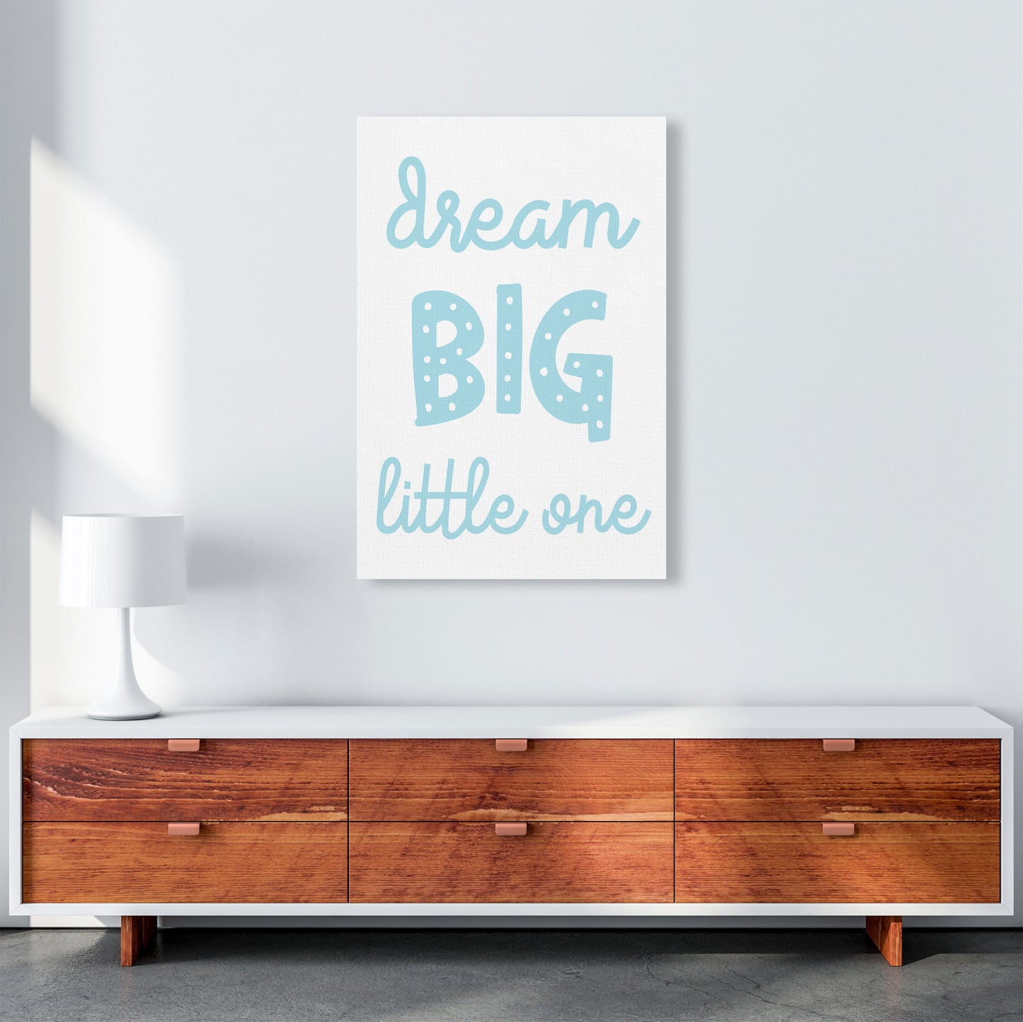 Dream Big Little One Blue Framed Nursey Wall Art Print A1 Canvas