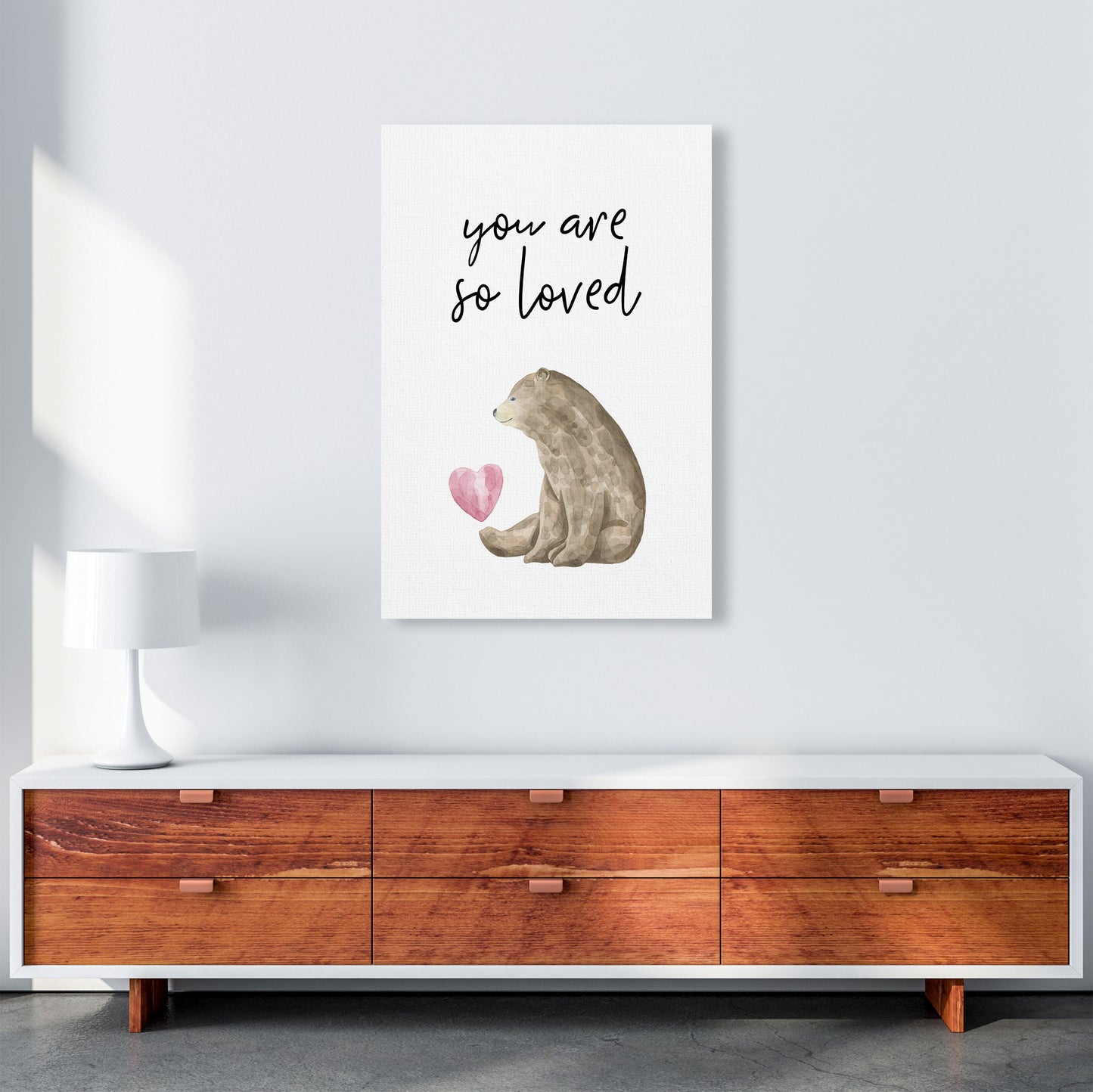 Brown Bear You Are So Loved Framed Nursey Wall Art Print A1 Canvas