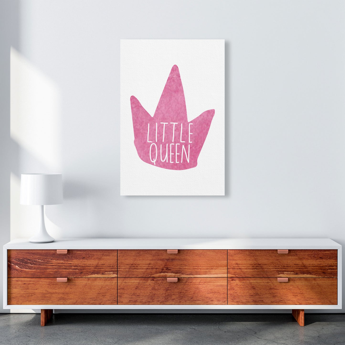 Little Queen Pink Crown Watercolour Modern Print A1 Canvas