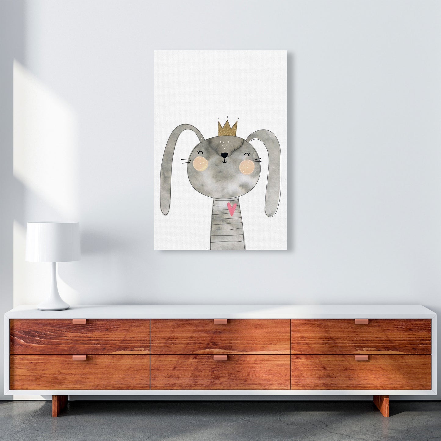 Scandi Grey Bunny Watercolour Framed Nursey Wall Art Print A1 Canvas