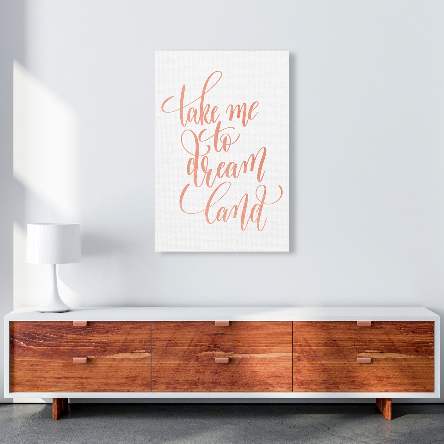 Take Me To Dreamland Peach Watercolour Modern Print A1 Canvas