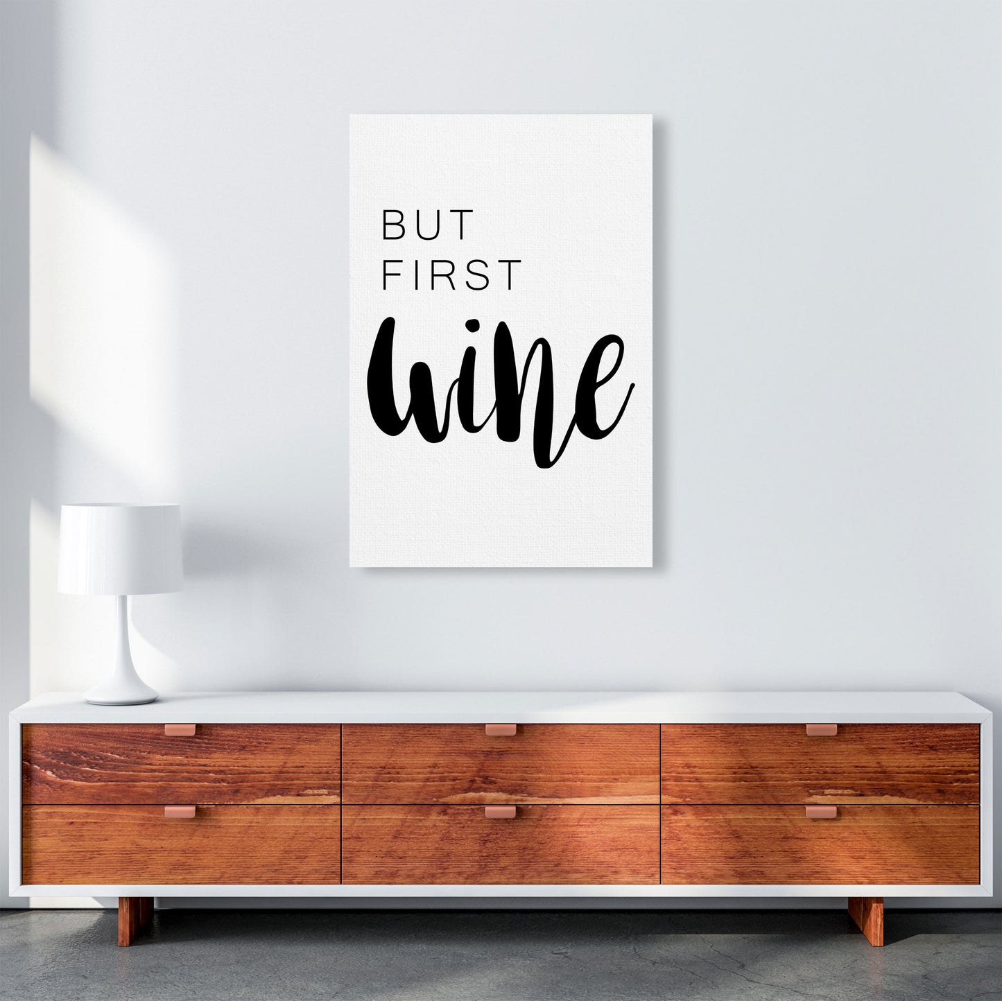 But First Wine Modern Print, Framed Kitchen Wall Art A1 Canvas