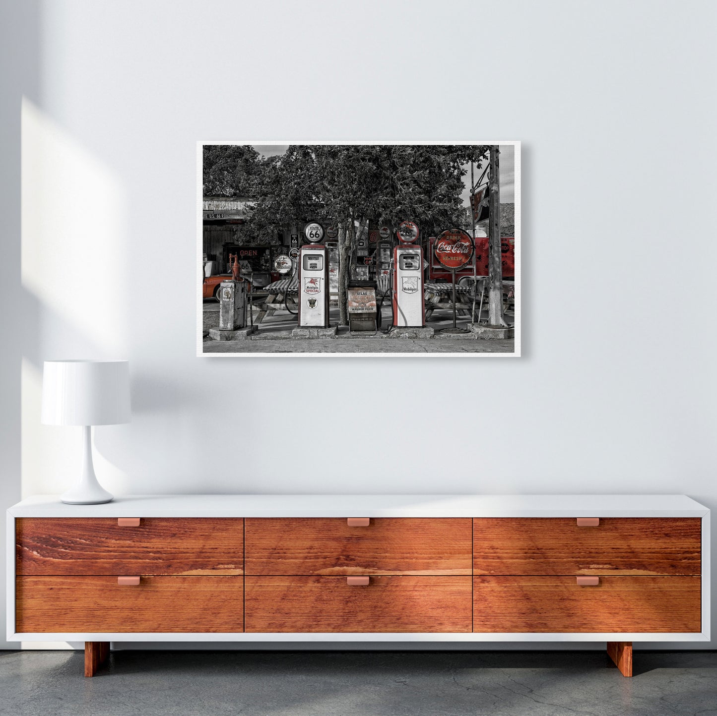 Retro Black And Red Gas Pumps Modern Print A1 Canvas