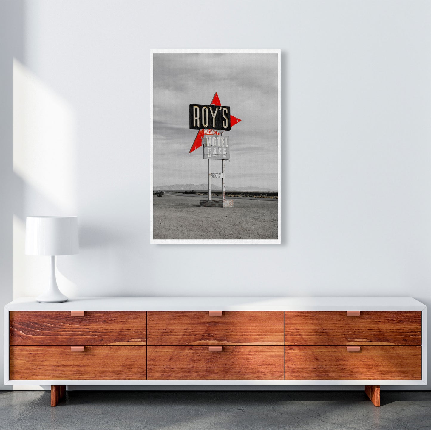 Vintage Roy's Motel Road Sign Modern Print A1 Canvas