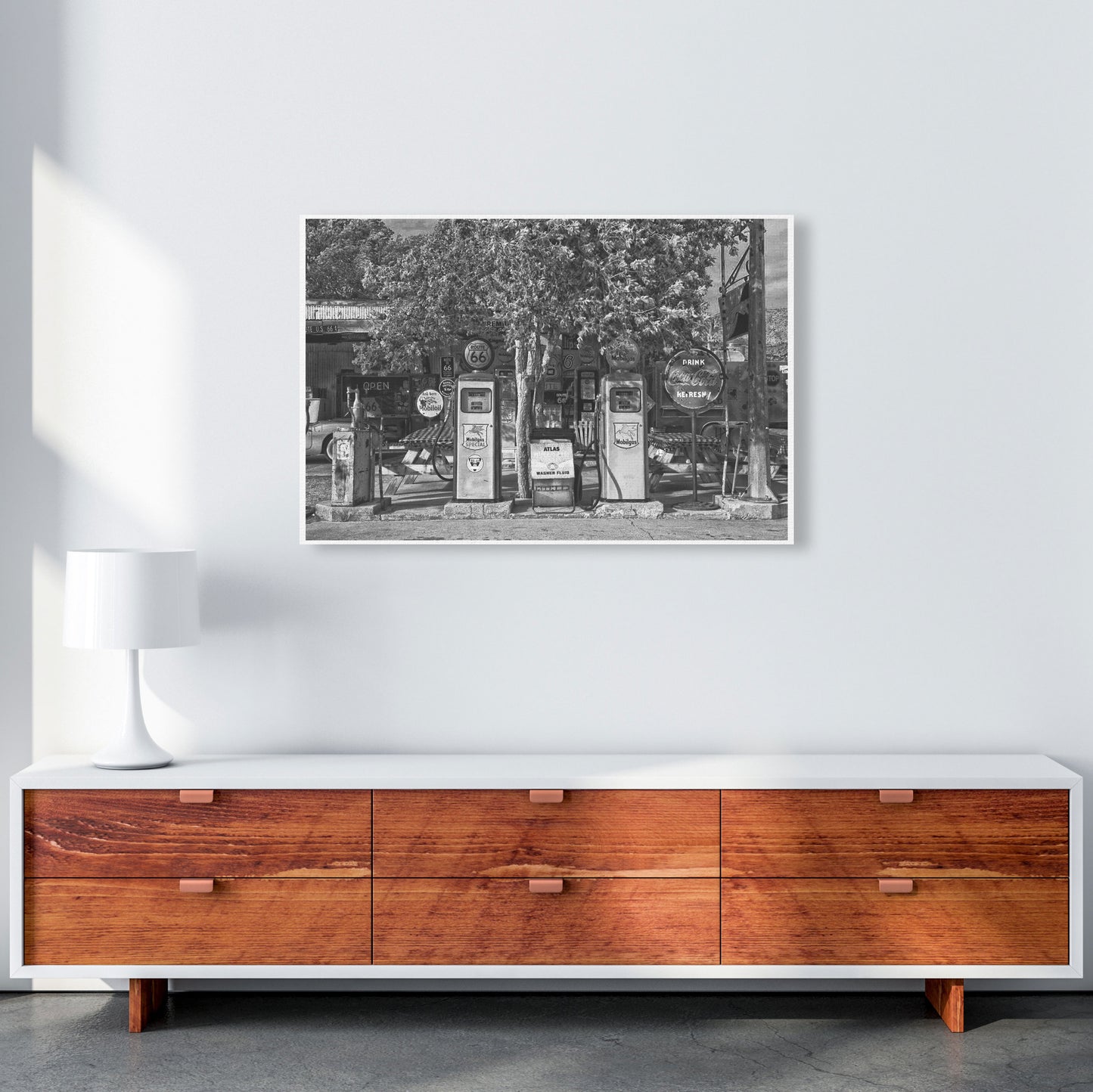 Retro Black And White Gas Pumps Modern Print A1 Canvas