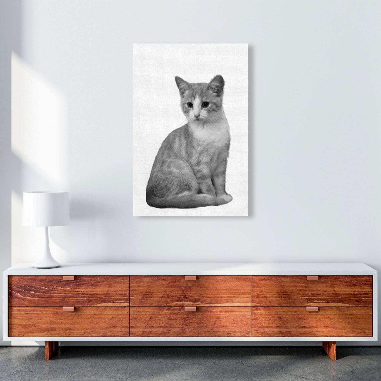 Black And White Cat Modern Print Animal Art Print A1 Canvas