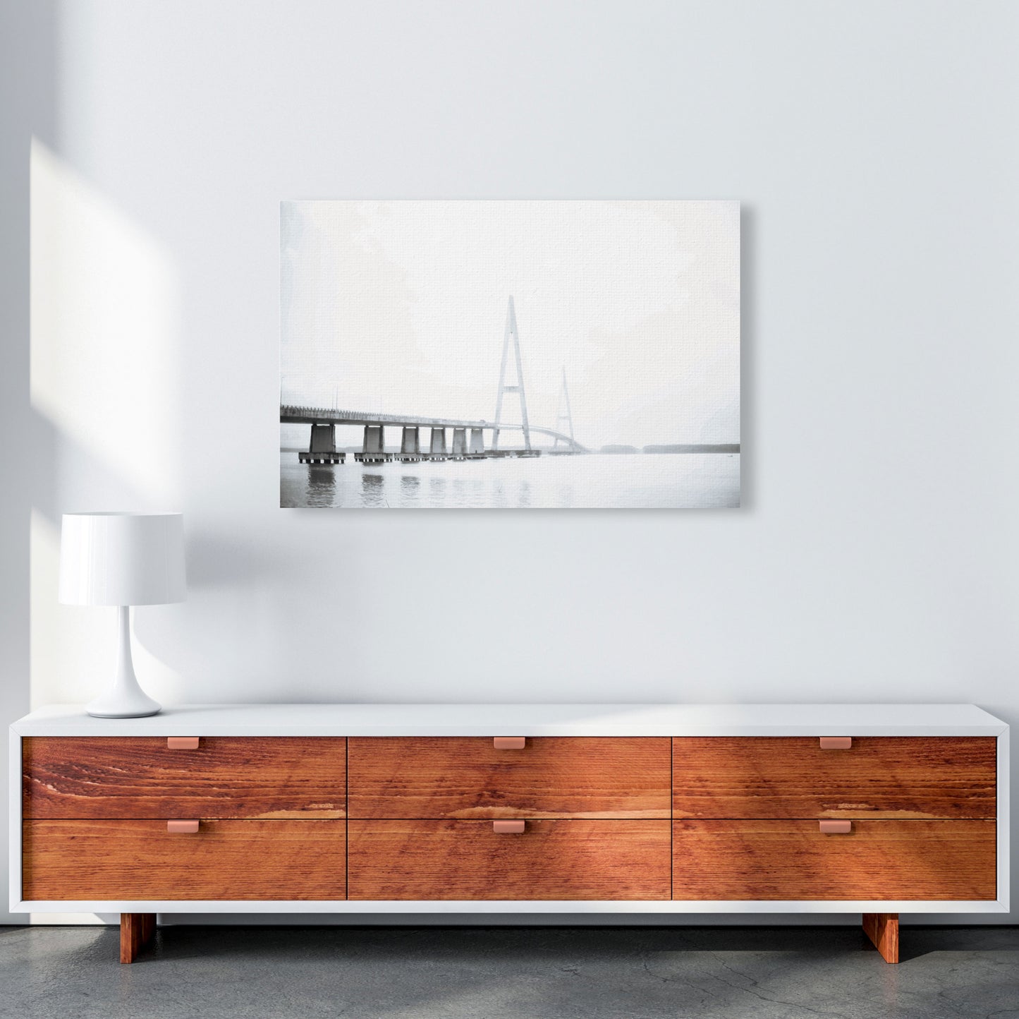 Minimal Grey Bridge Modern Print A1 Canvas