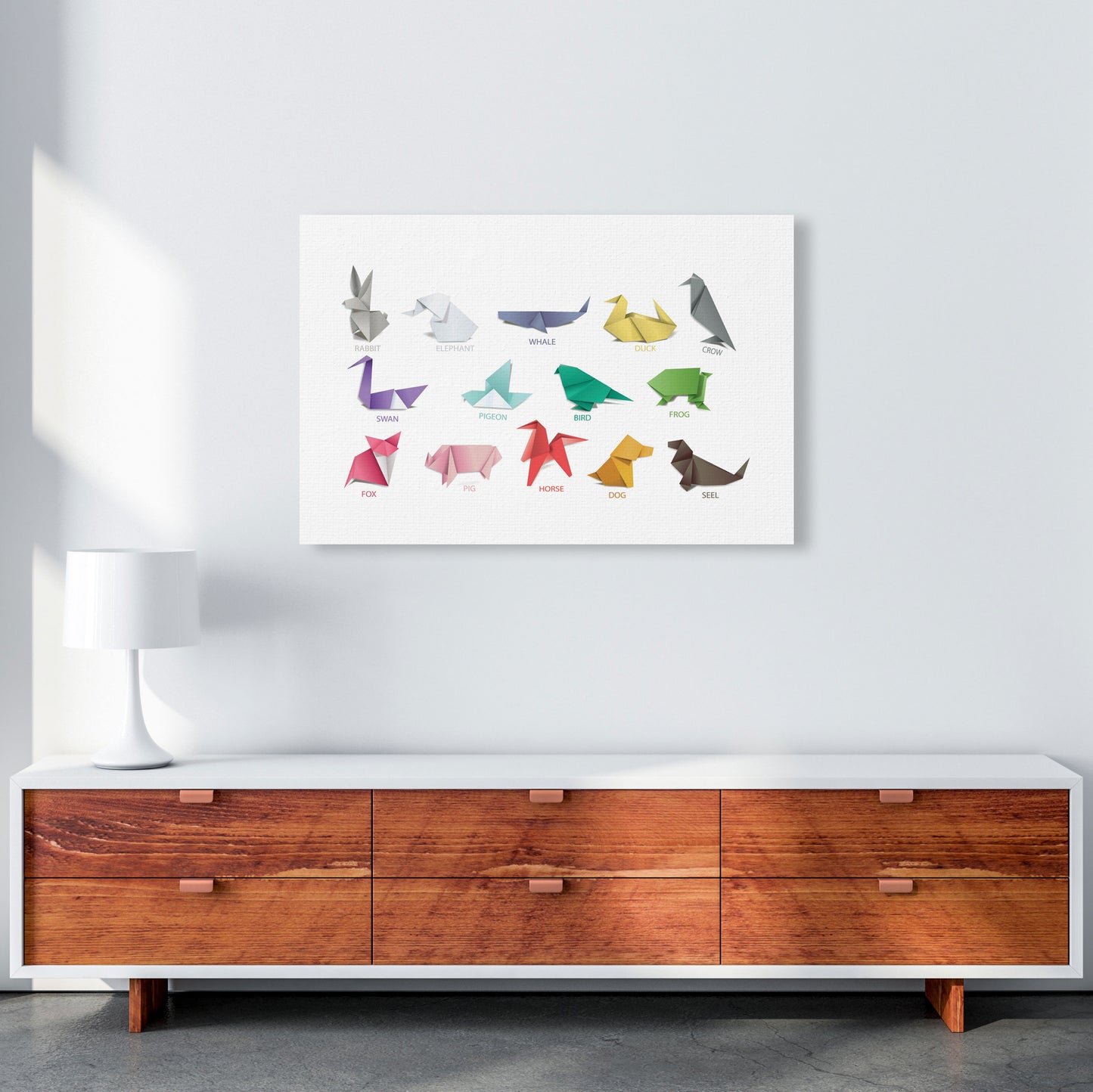 Origami Animals Modern Print A1 Canvas