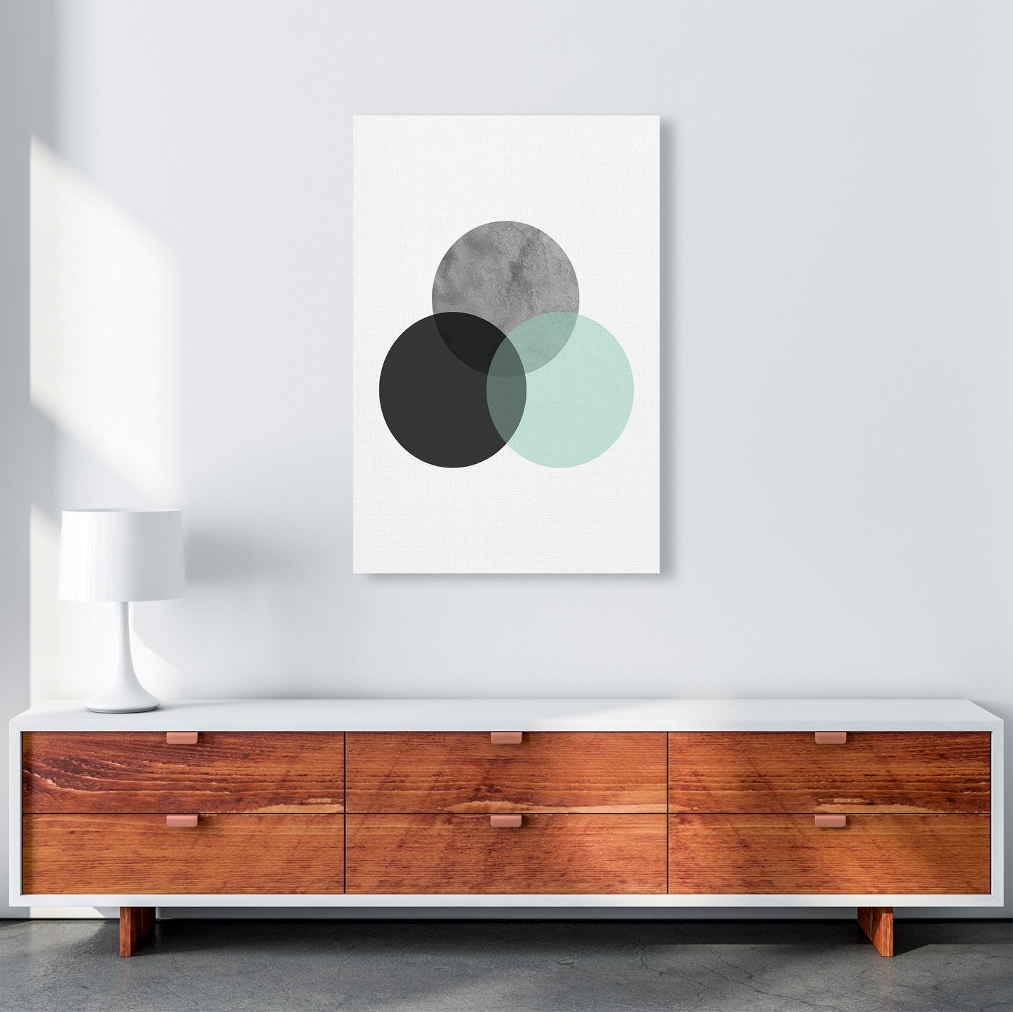 Geometric Mint And Black Circles Art Print by Pixy Paper A1 Canvas
