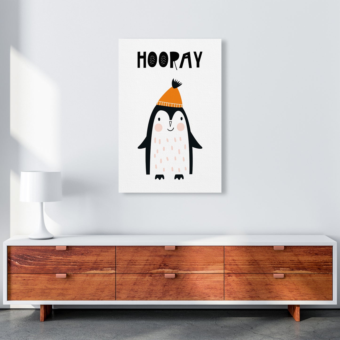 Hooray Penguin Animal Art Print by Pixy Paper A1 Canvas