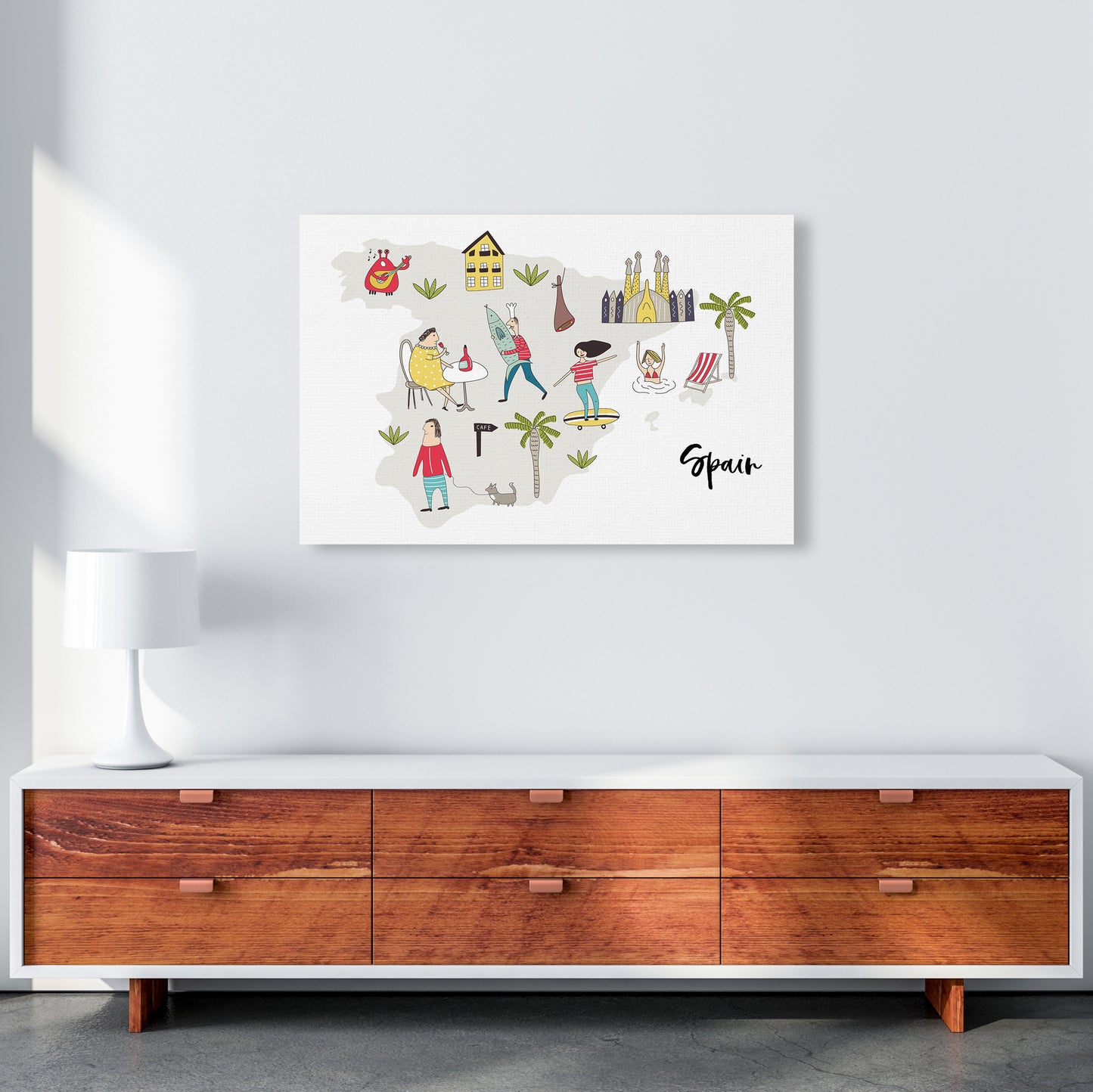 Spain Map Art Print by Pixy Paper A1 Canvas
