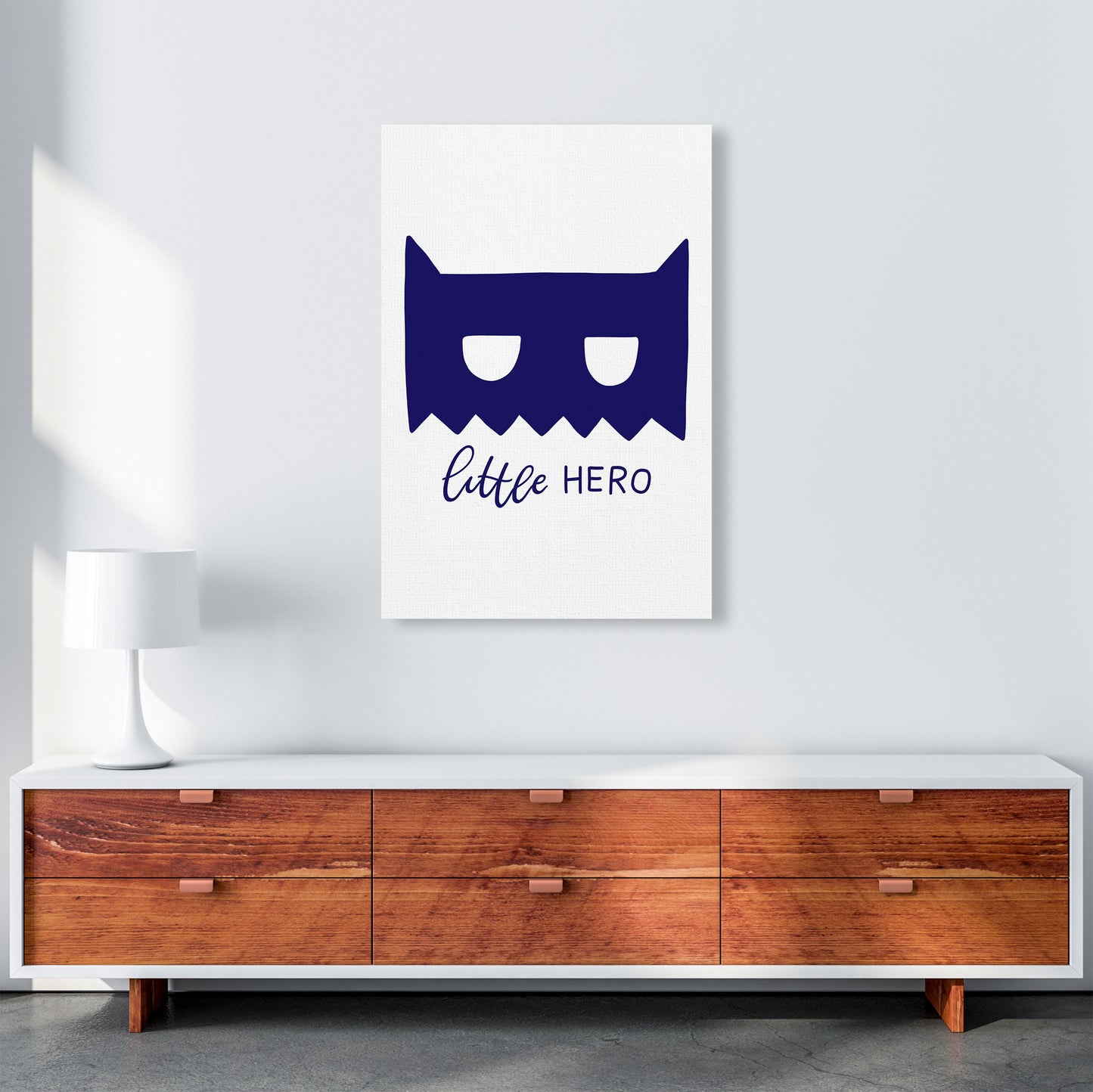 Little Hero Mask Navy Super Scandi Art Print by Pixy Paper A1 Canvas