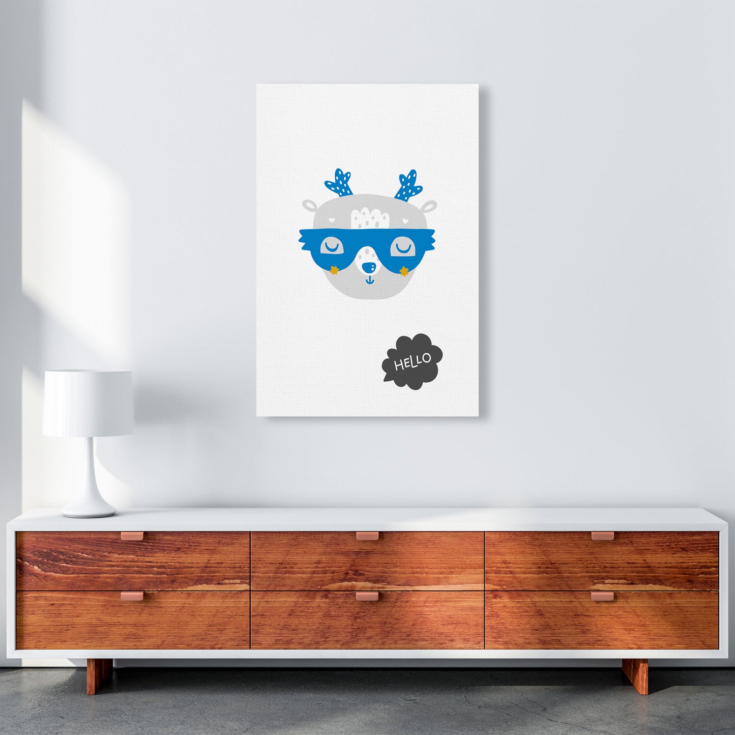 Hello Animal Blue Super Scandi Art Print by Pixy Paper A1 Canvas