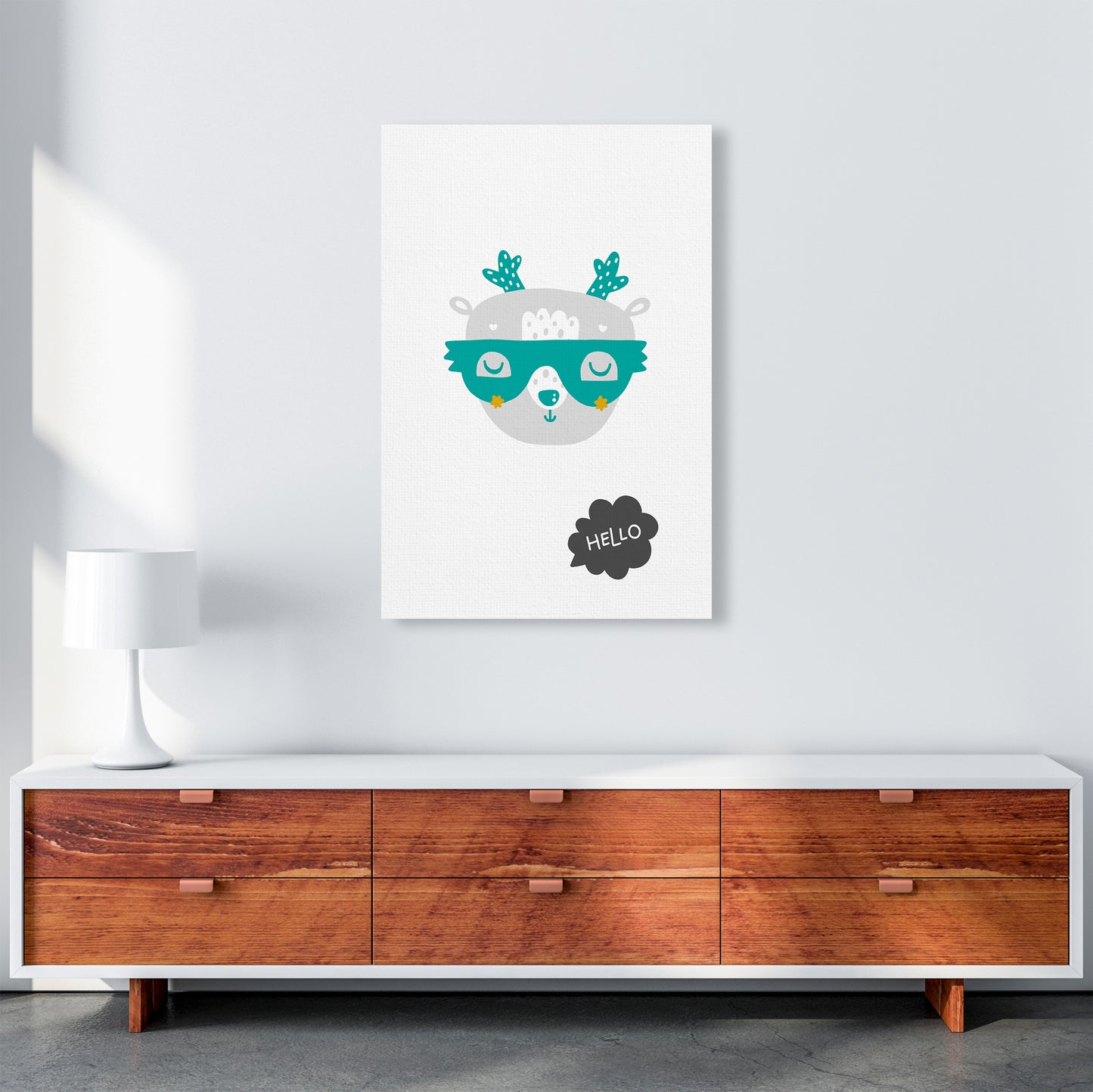 Hello Animal Teal Super Scandi Art Print by Pixy Paper A1 Canvas