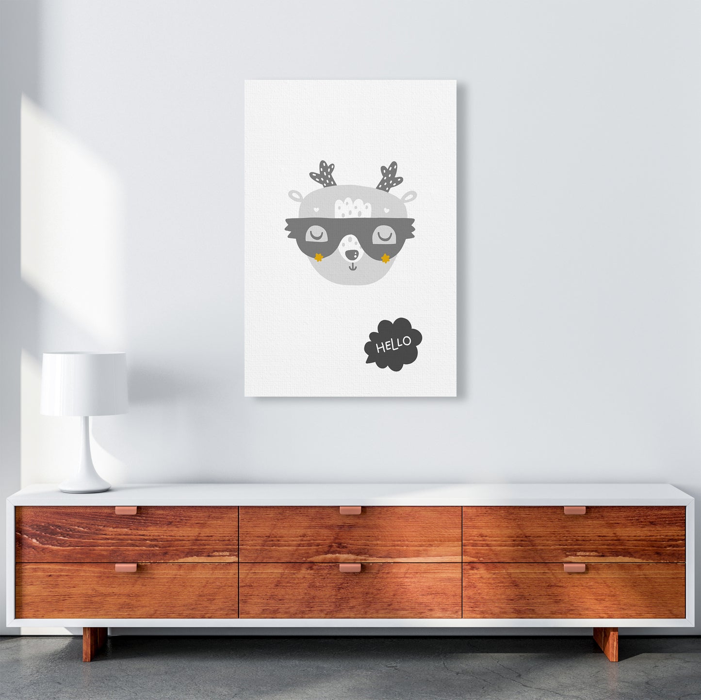 Hello Animal Super Scandi Grey Art Print by Pixy Paper A1 Canvas