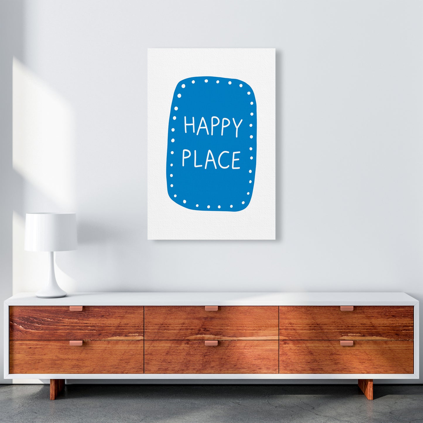 Happy Place Blue Super Scandi Art Print by Pixy Paper A1 Canvas