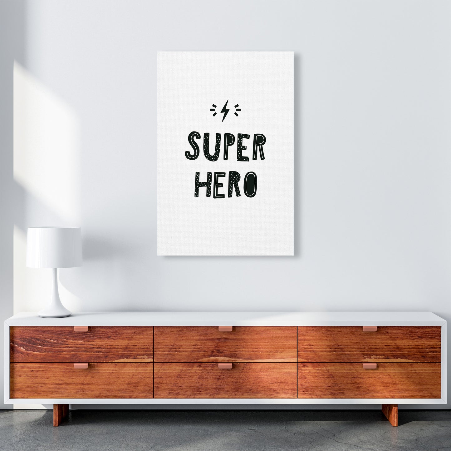 Super Hero Black Super Scandi Art Print by Pixy Paper A1 Canvas
