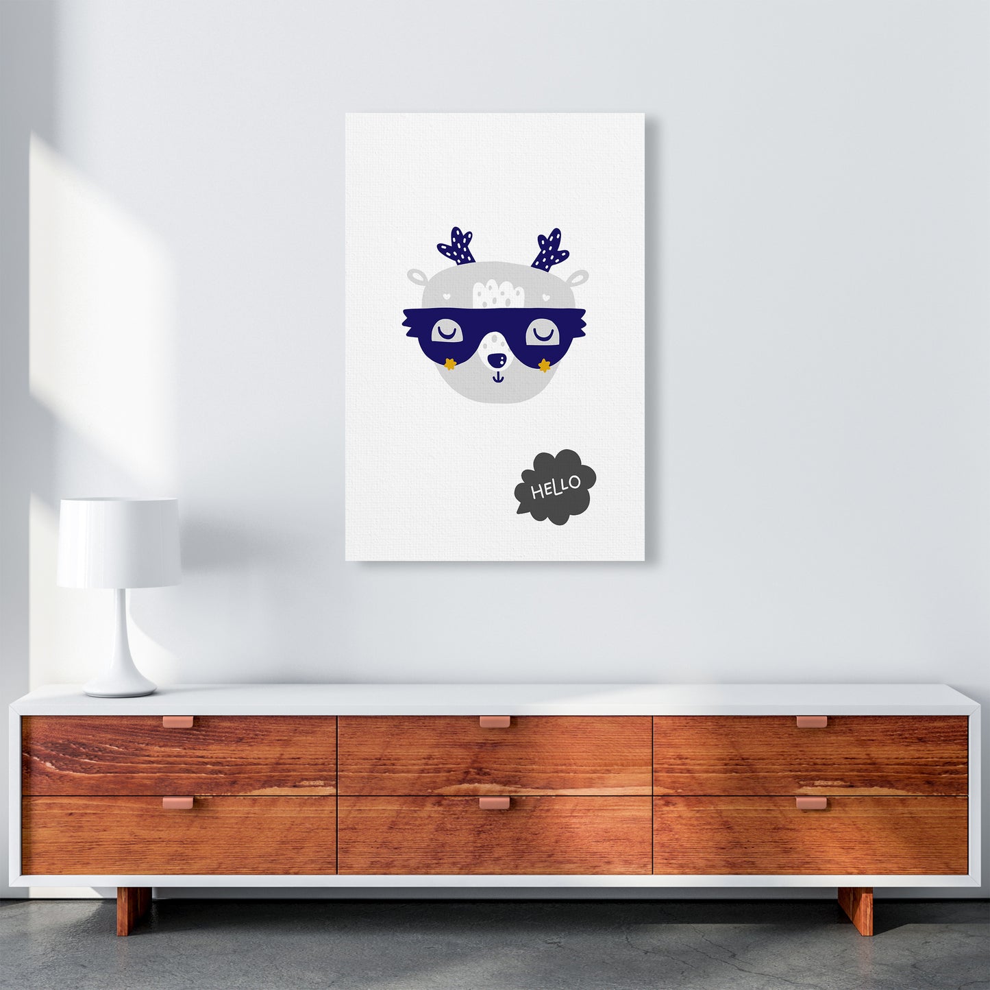 Hello Animal Navy Uper Scandi Art Print by Pixy Paper A1 Canvas