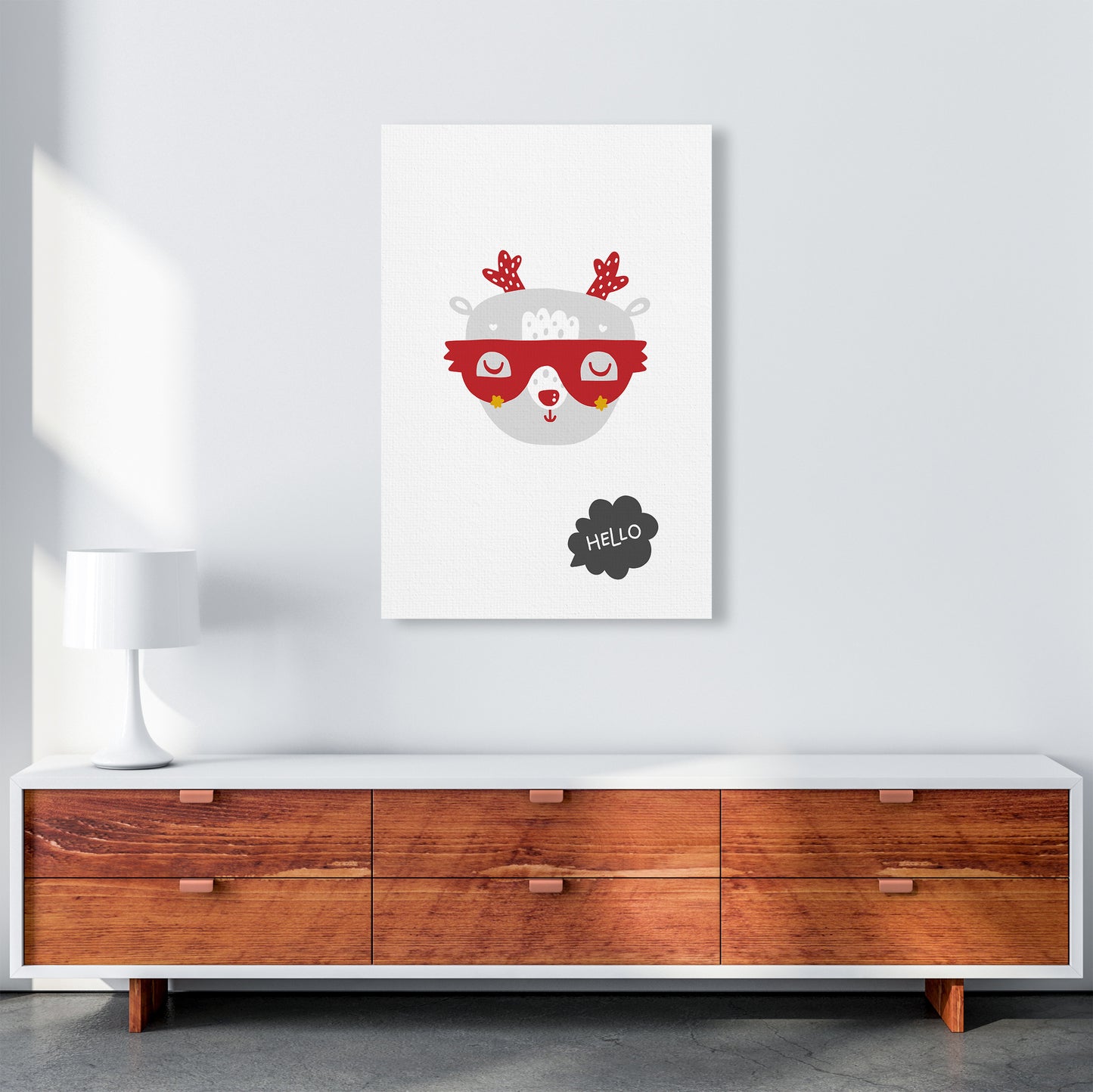 Hello Animal Red Super Scandi Art Print by Pixy Paper A1 Canvas