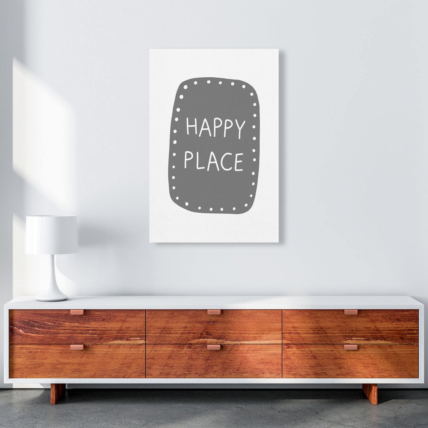 Happy Place Super Scandi Grey Art Print by Pixy Paper A1 Canvas