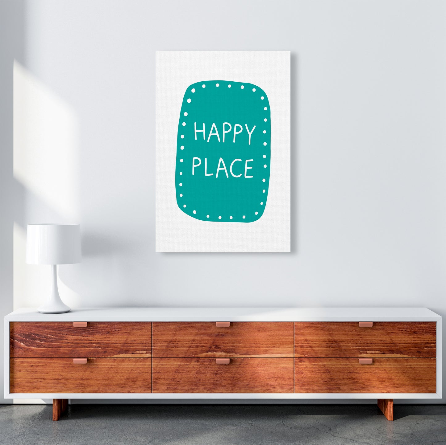 Happy Place Teal Super Scandi Art Print by Pixy Paper A1 Canvas