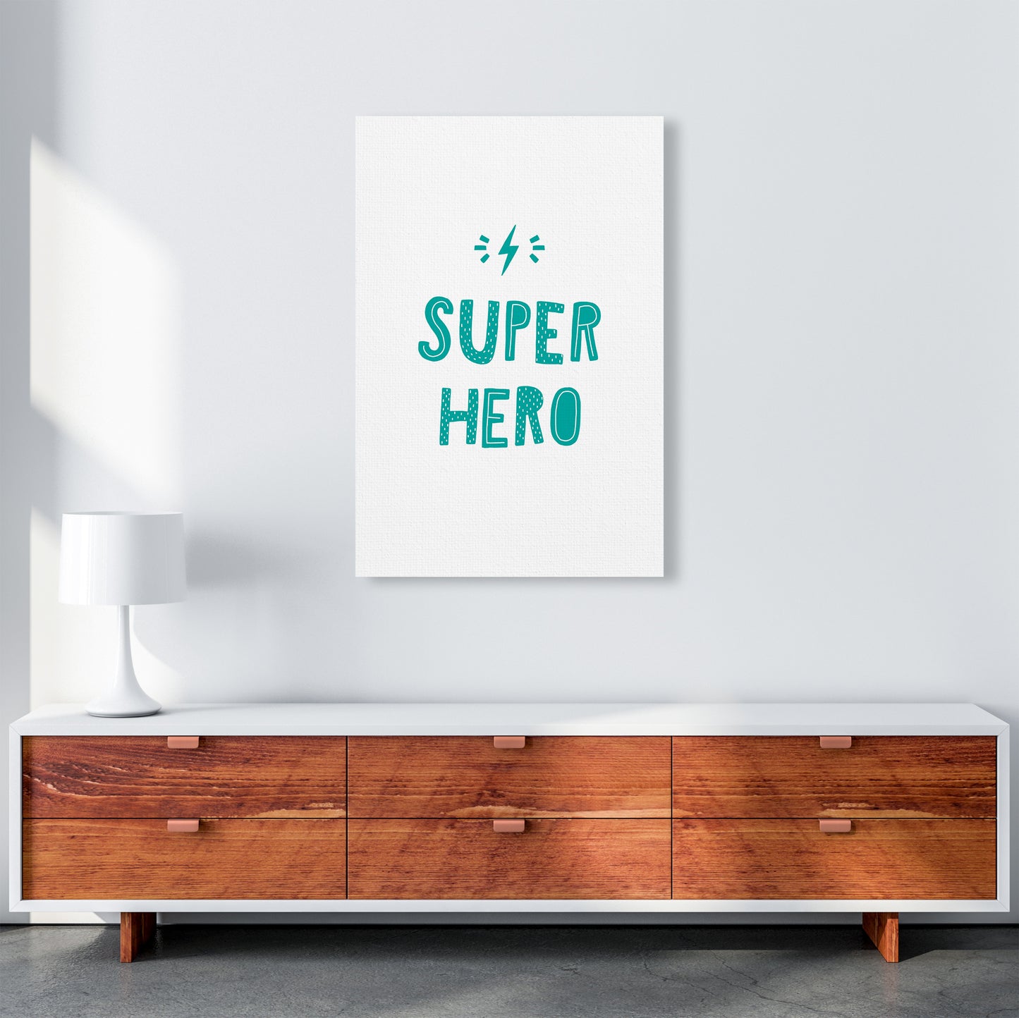 Super Hero Teal Super Scandi Art Print by Pixy Paper A1 Canvas